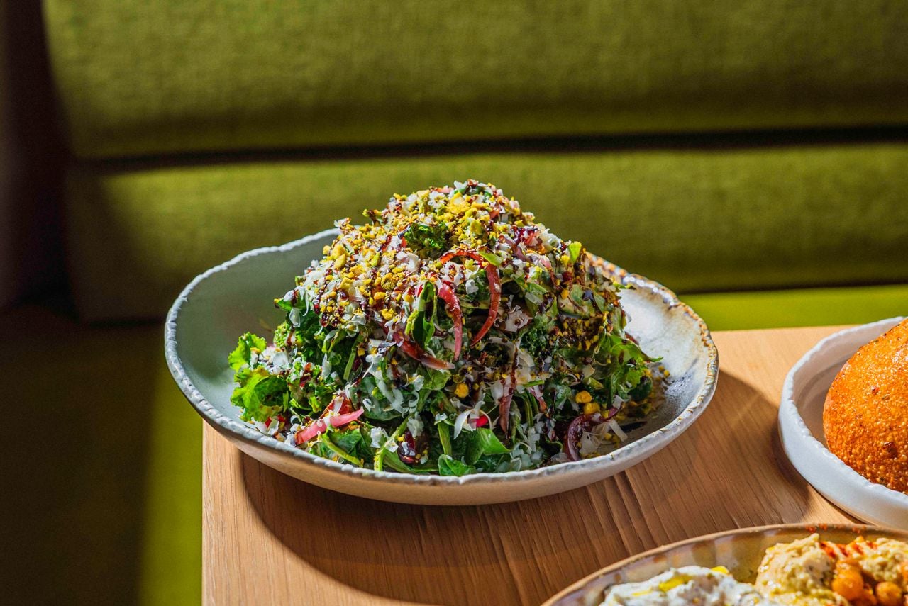 The Harbour Salad is a hearty mix of kale and spinach, built to stand up to a creamy tahini vinaigrette