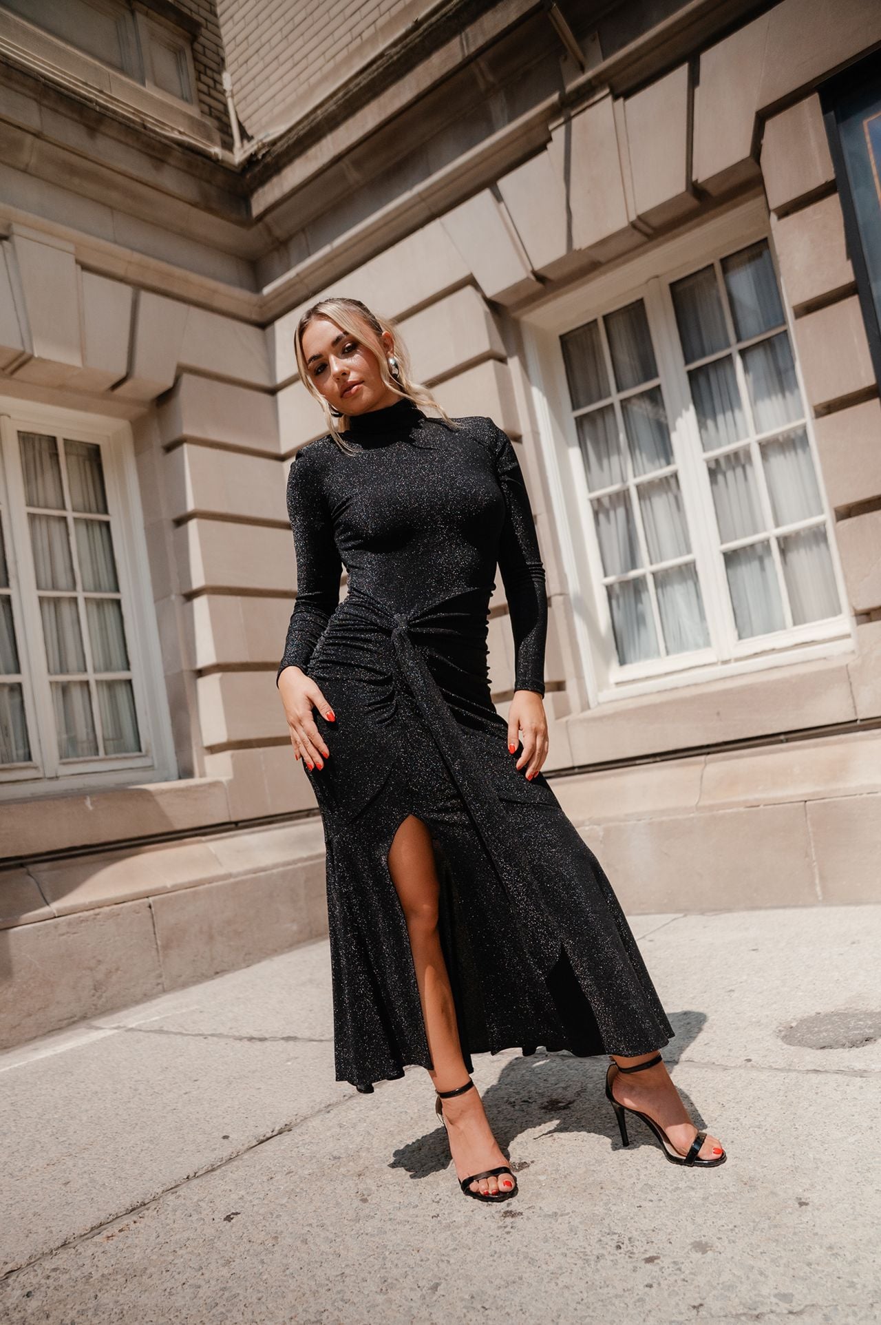 open lace back dress Ruffle Dress & Crystal Earrings main image 1