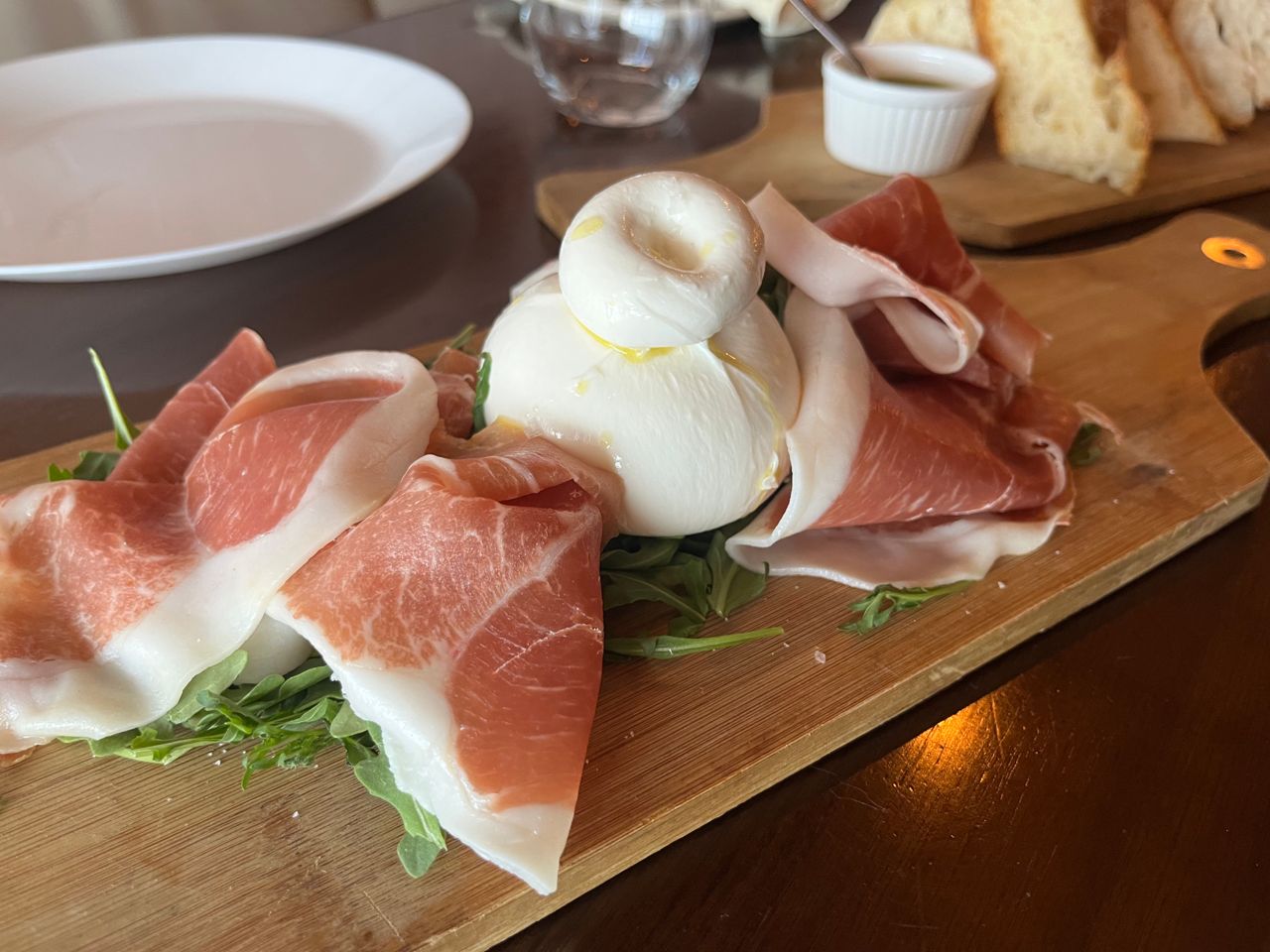The burrata and prosciutto board at Arti Ristorante