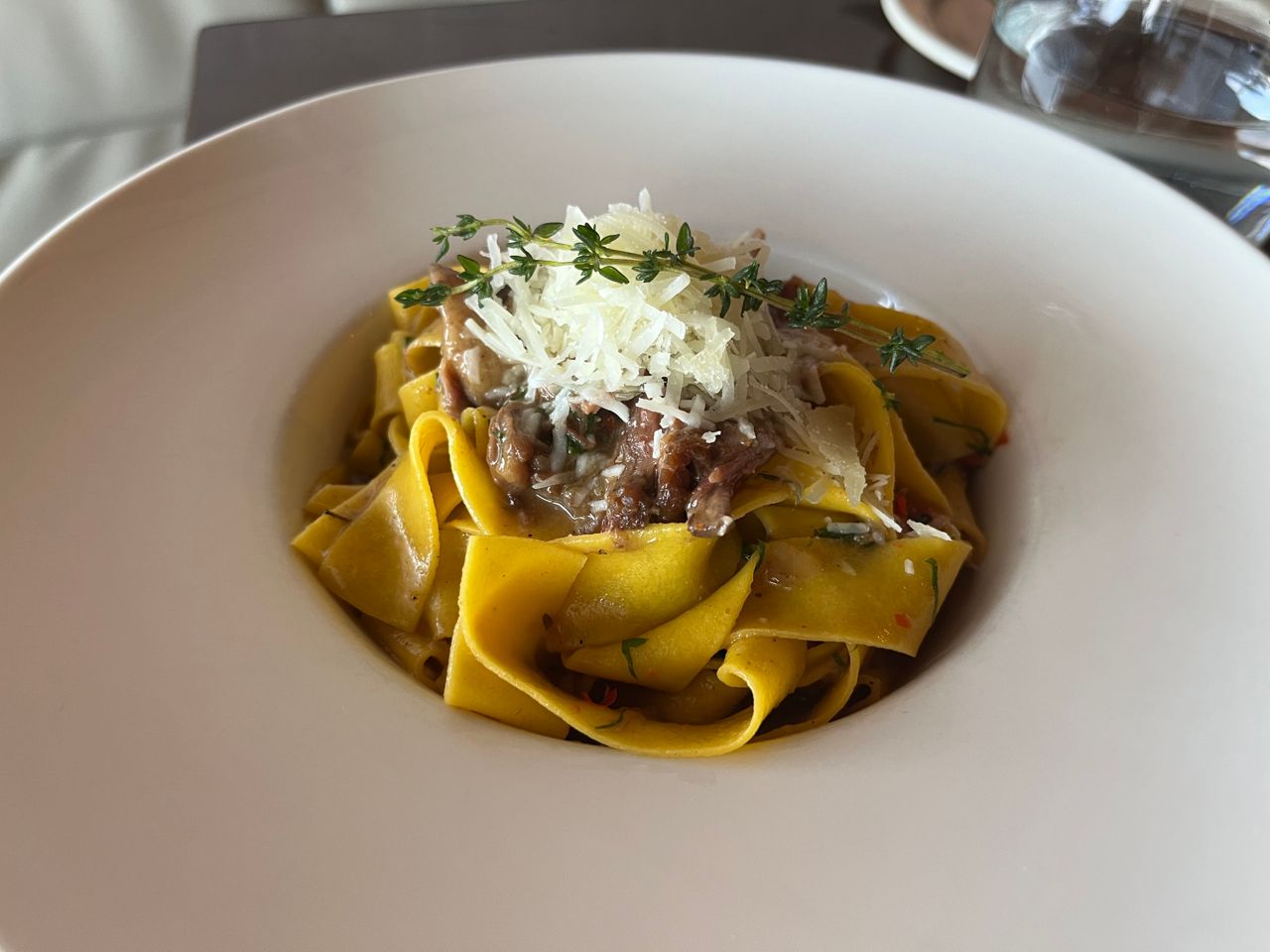 A bowl of oxtail ragu tagliatelle
