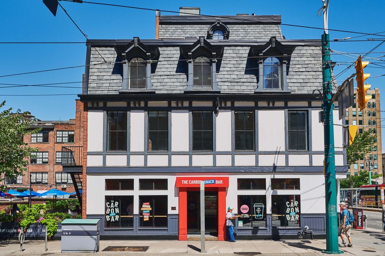 The exterior of the Carbon Snack Bar, a new fast-casual spot in Toronto's King West neighbourhood