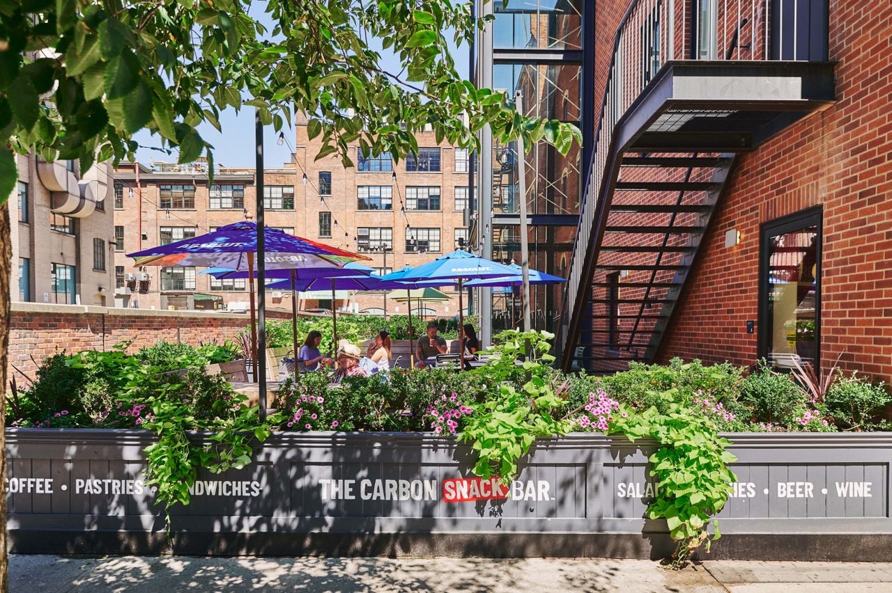 The street-side patio at the Carbon Snack Bar on King West in Toronto