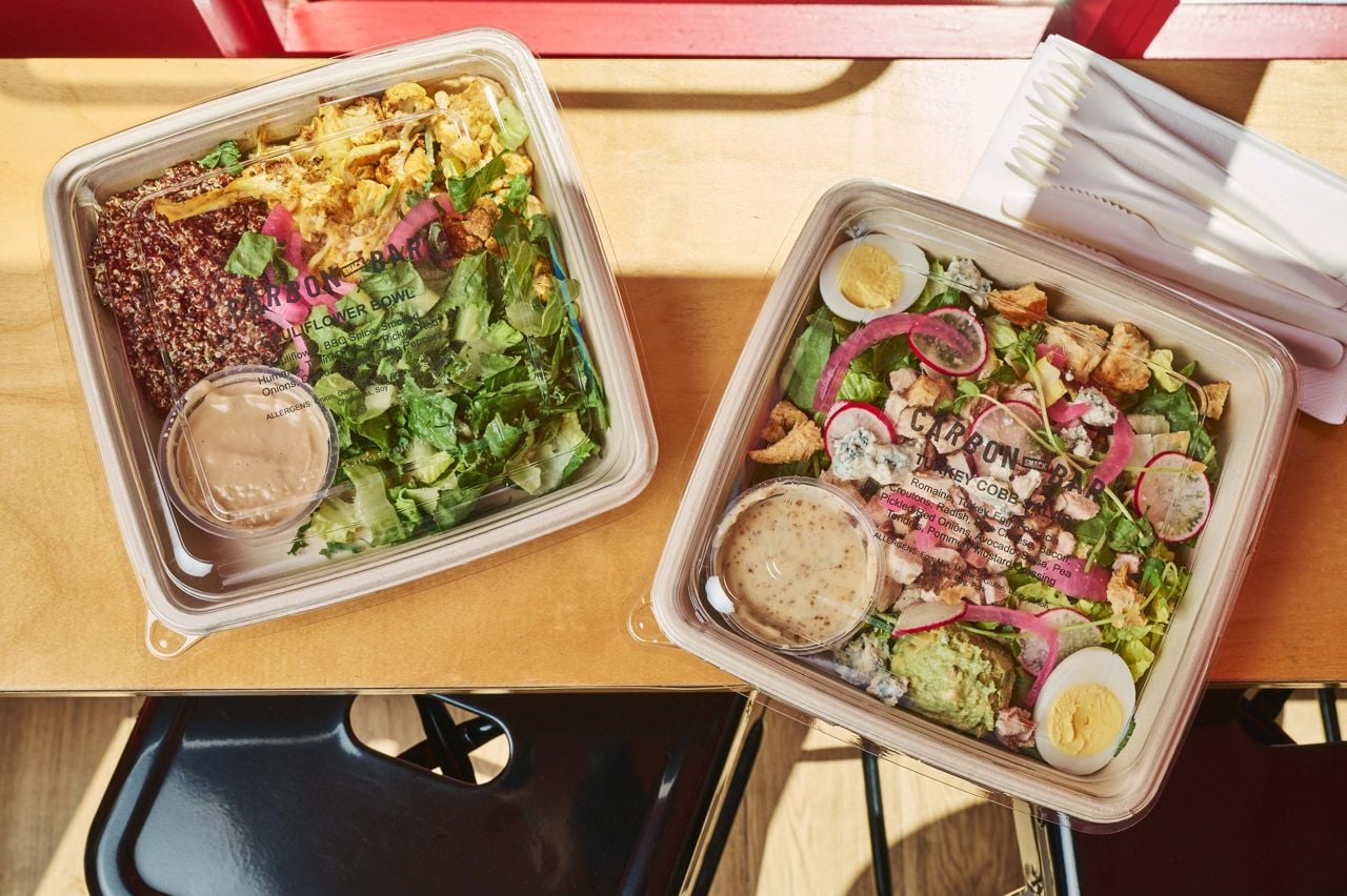Prepared salads at the Carbon Snack Bar