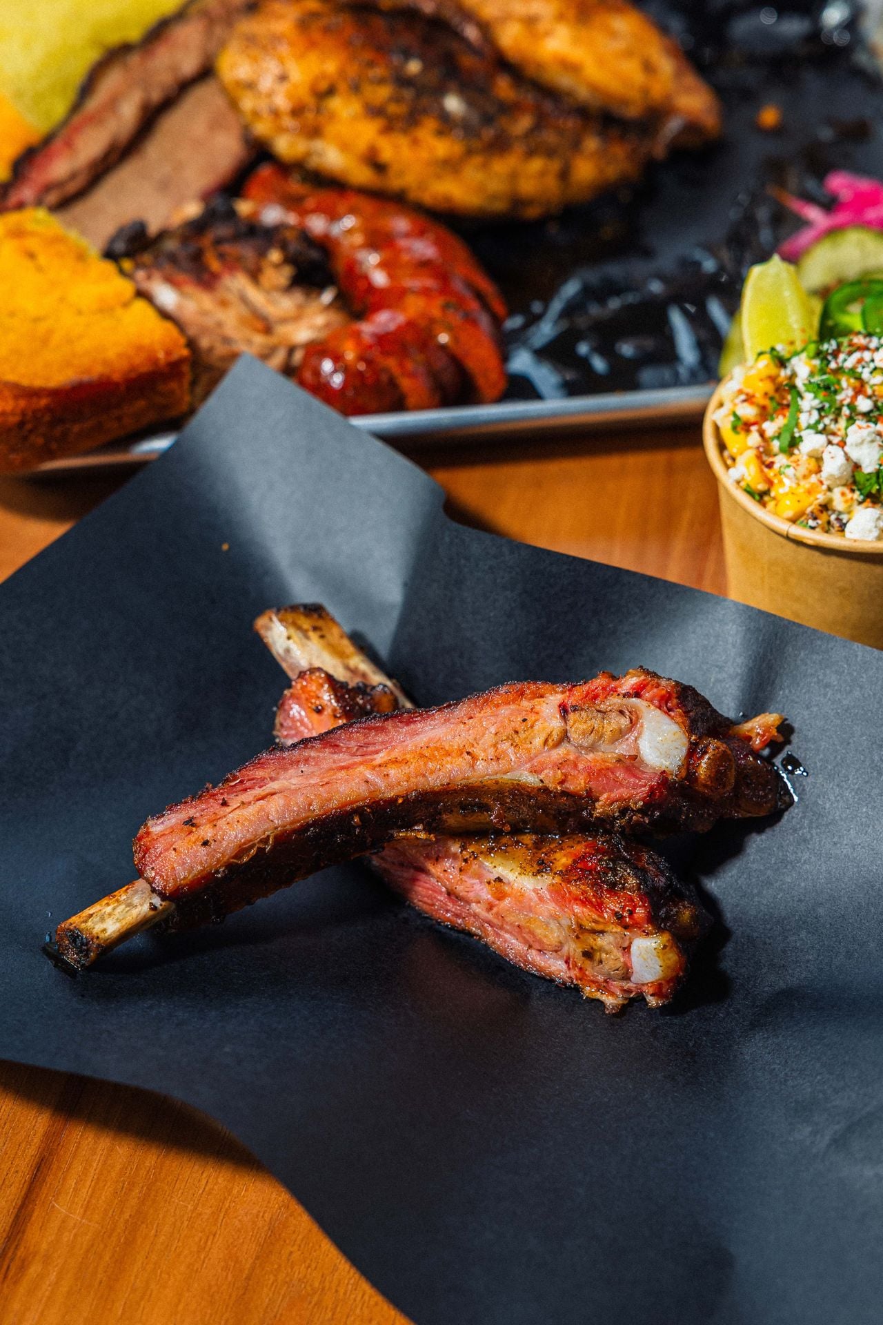 Ontario pork ribs are simply seasoned with salt, pepper and their Mexican chili rub, then smoked for up to six hours
