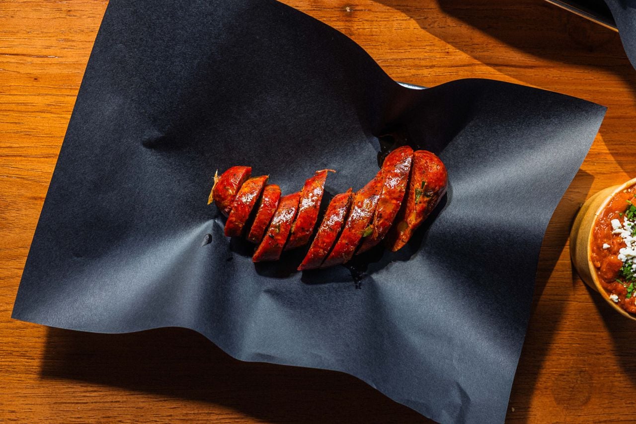 A sliced-up smoked sausage