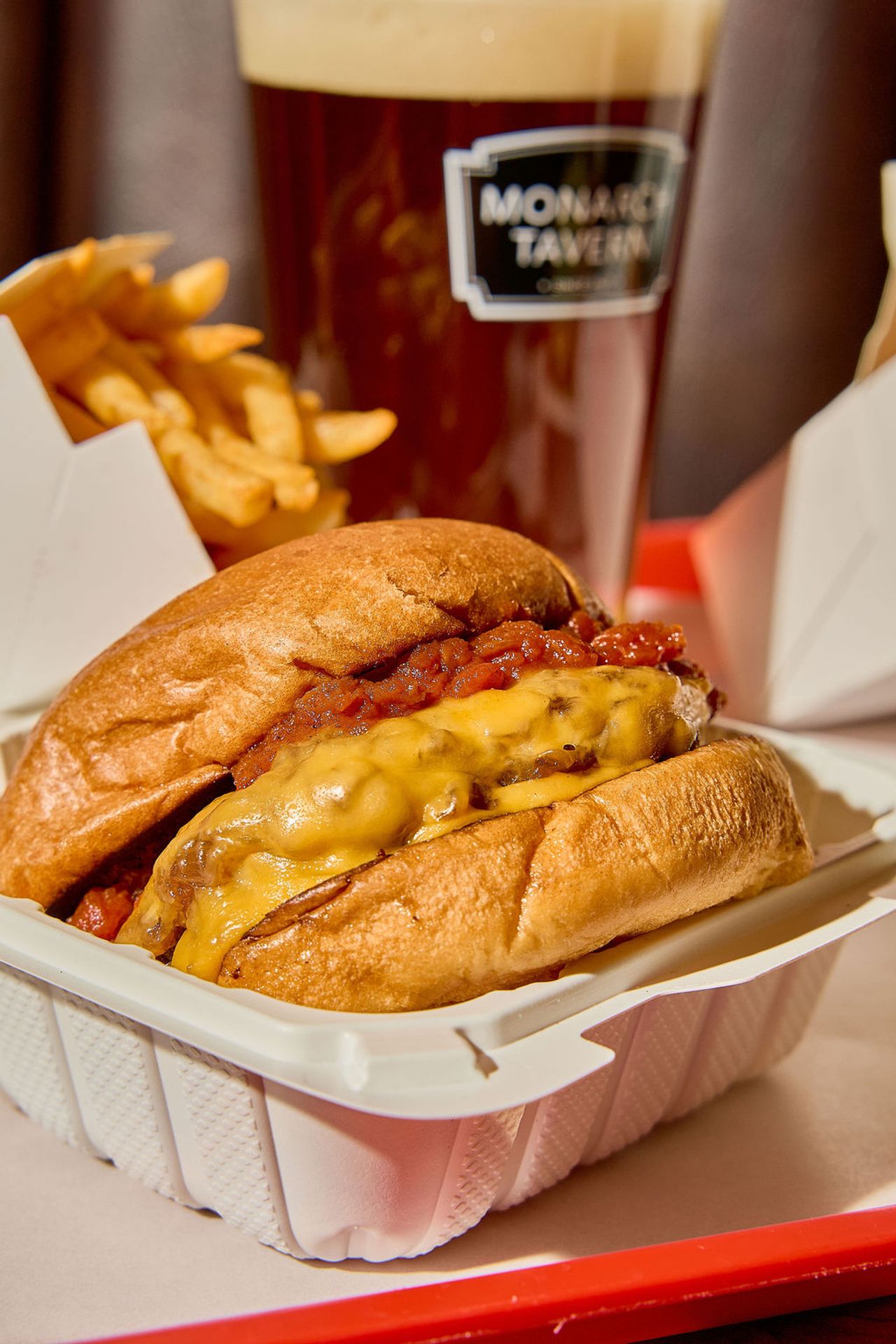 A burger and a beer at Bindi's Burgers