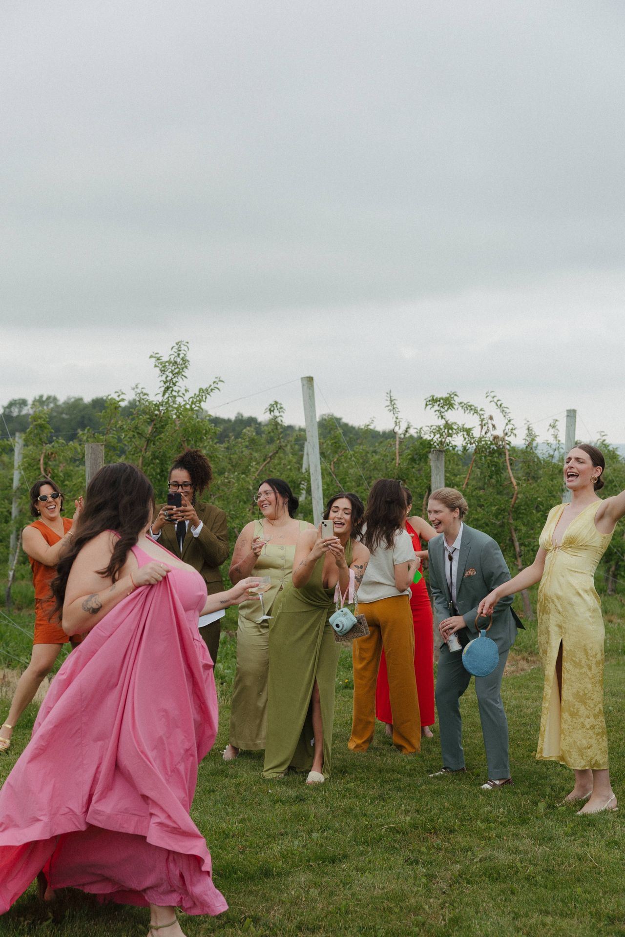 Guests dancing at a wedding.