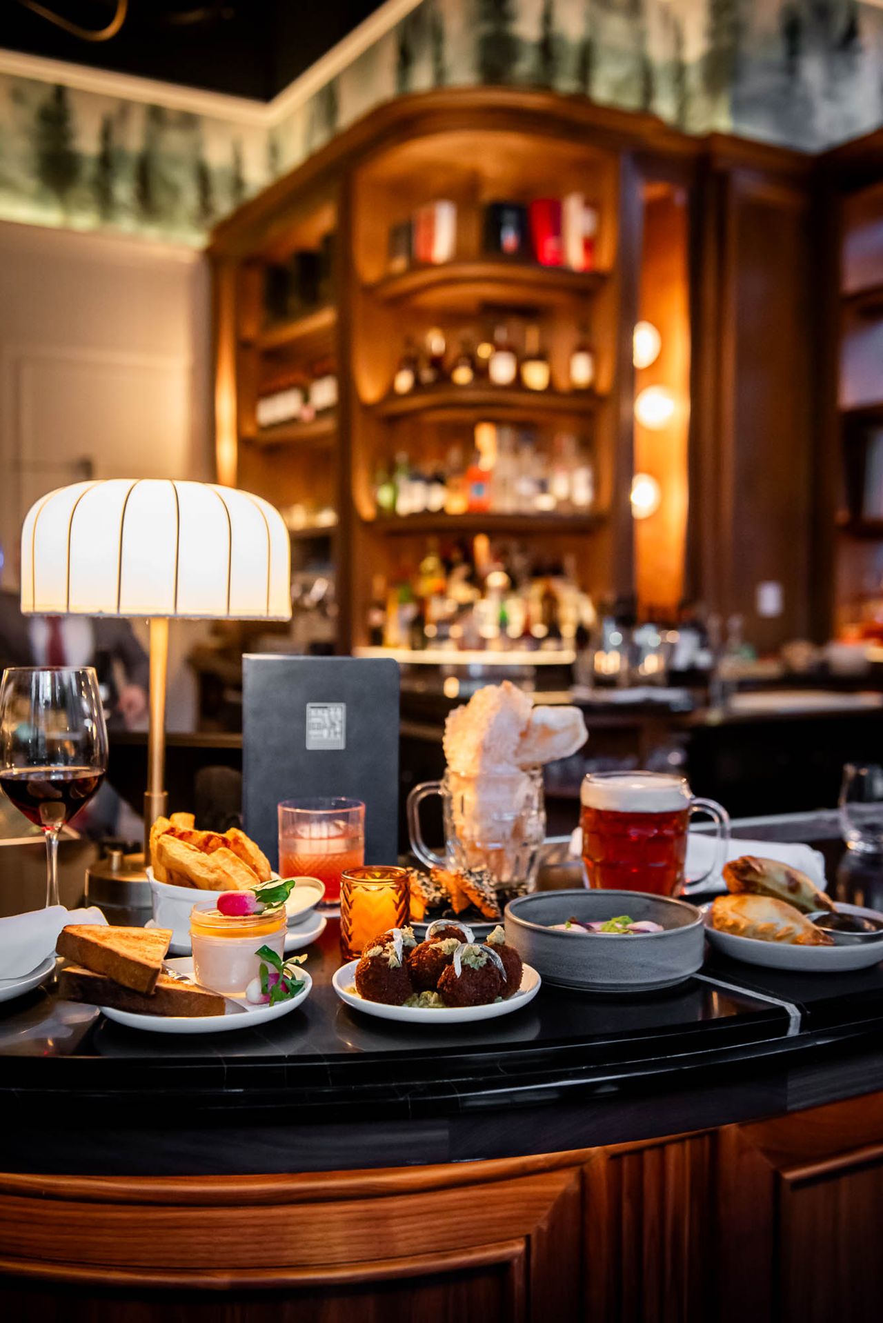 A selection of dishes and drinks on the bar at the Dorset