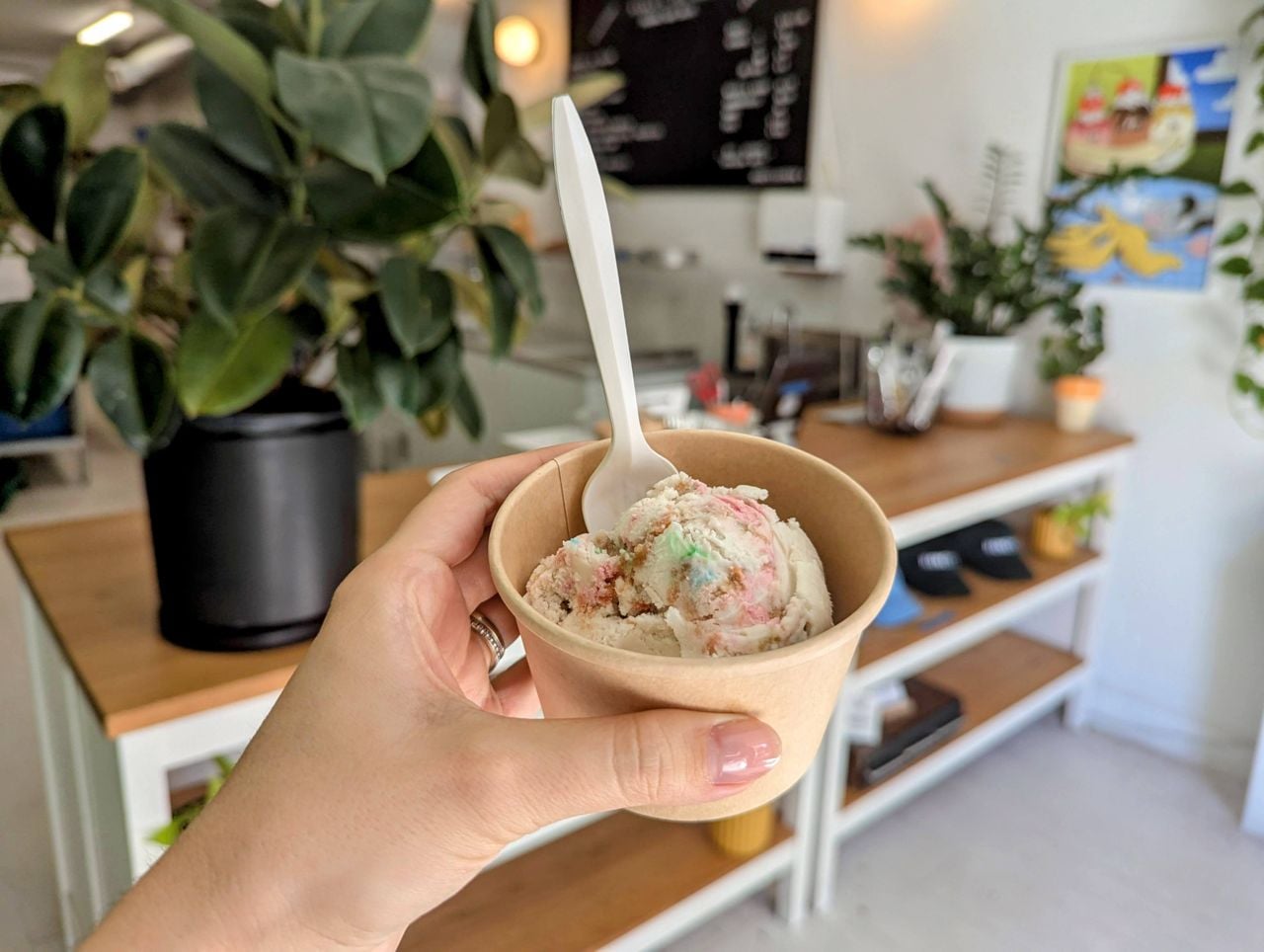 A cup of birthday cake ice cream from Honey's