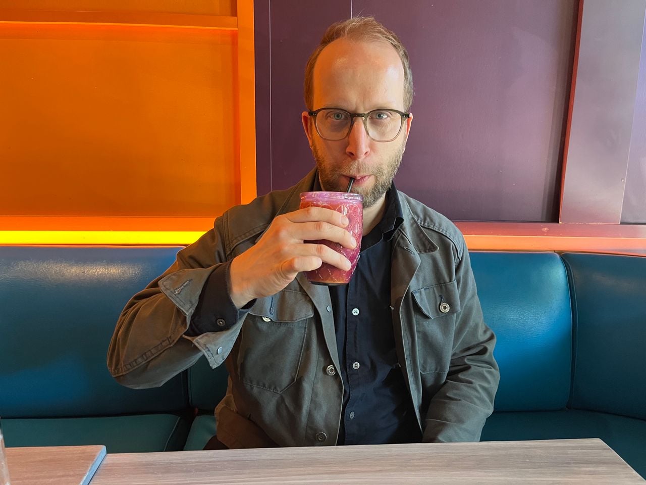 Chef Daniel Hyam drinks a Thai iced tea