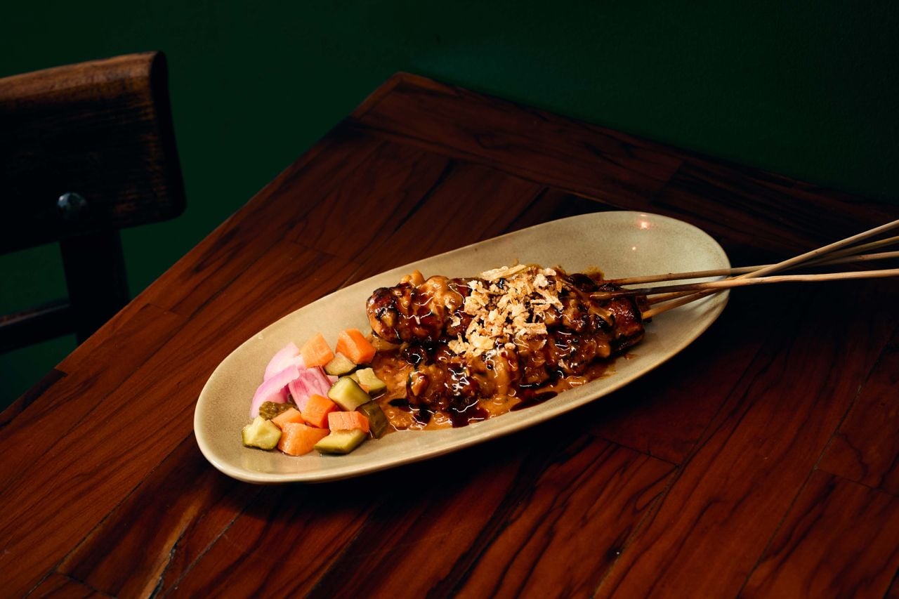 Street-style chicken satay with achar