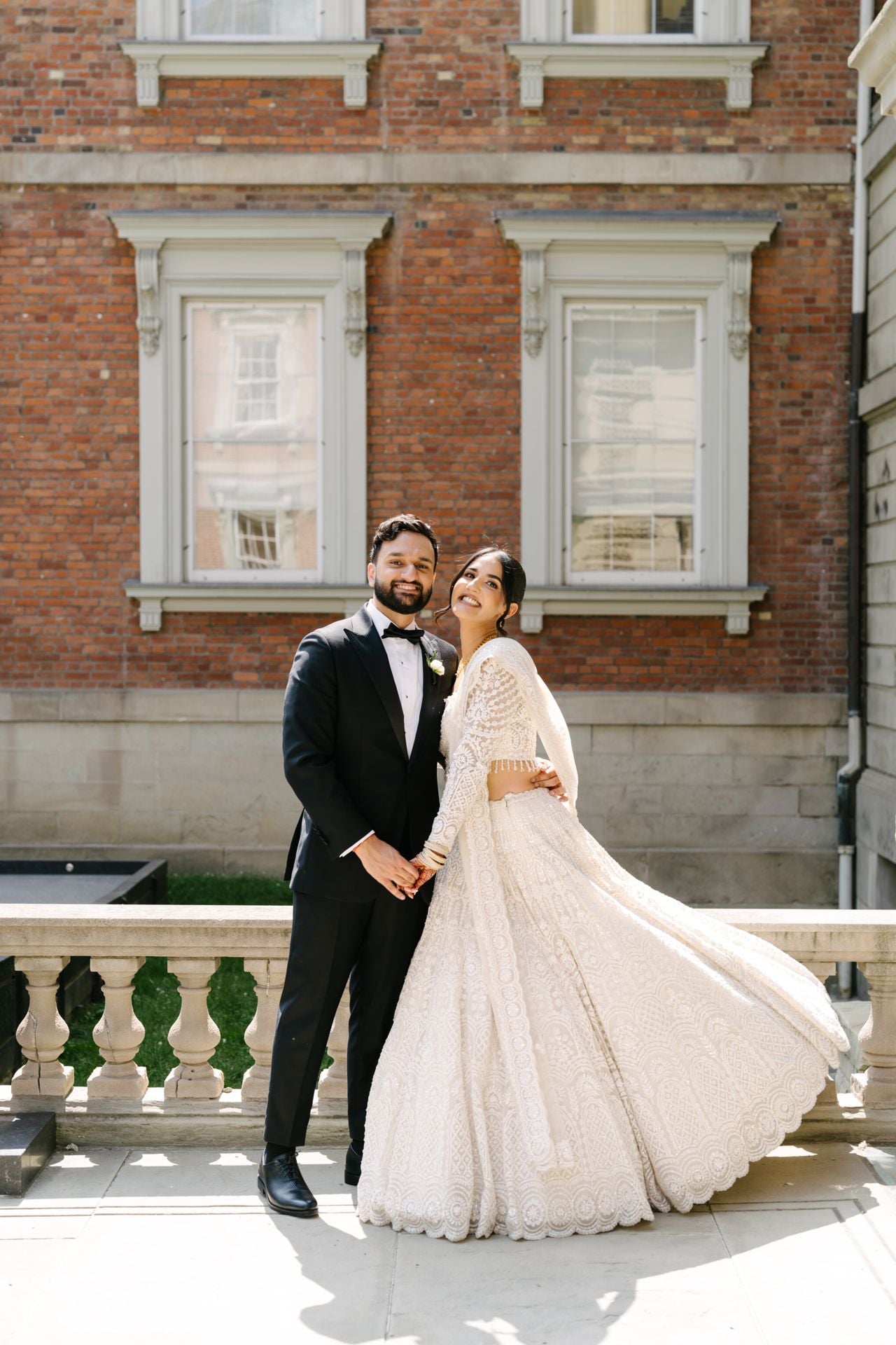 Bride and groom embracing