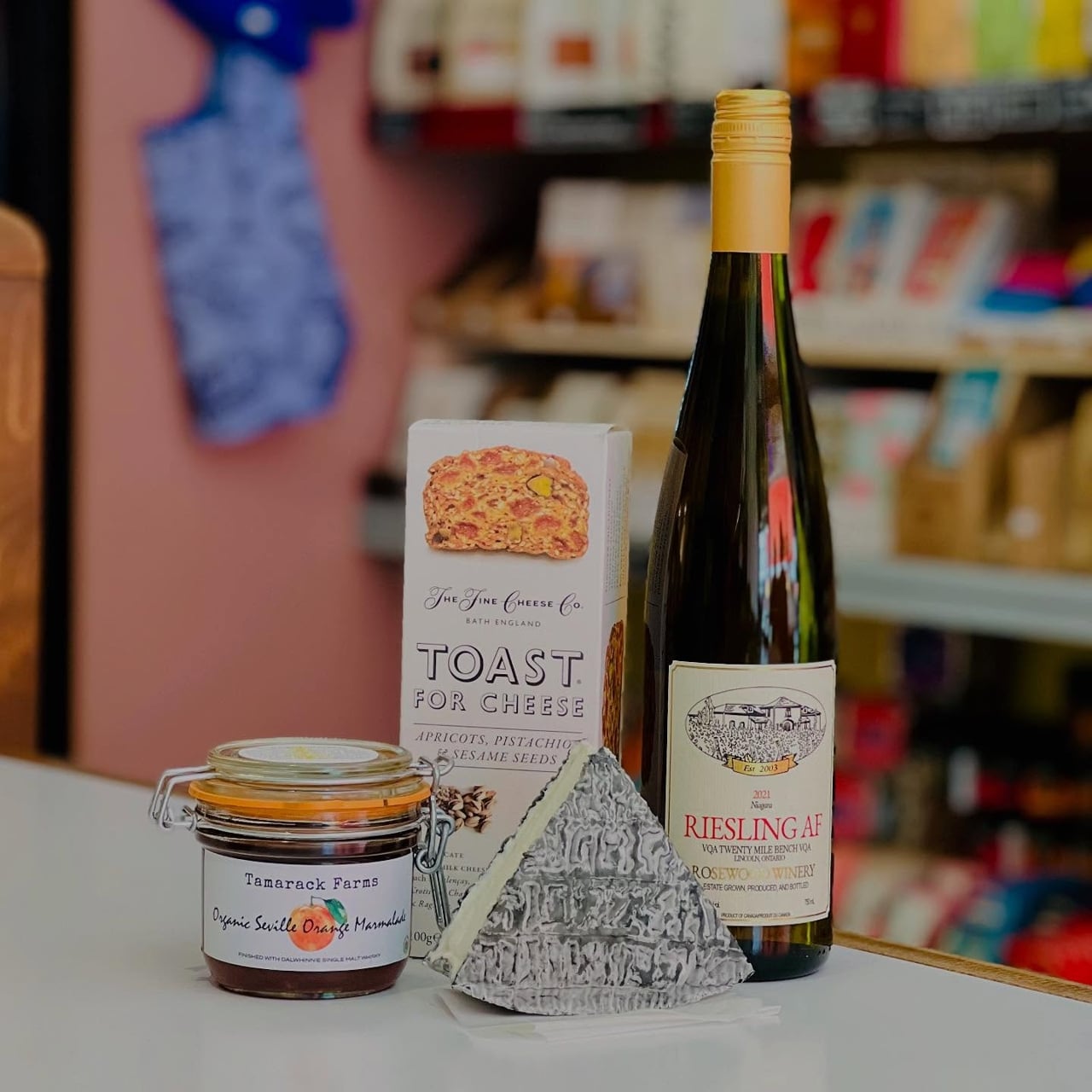 Wine, cheese and crackers from Good Cheese