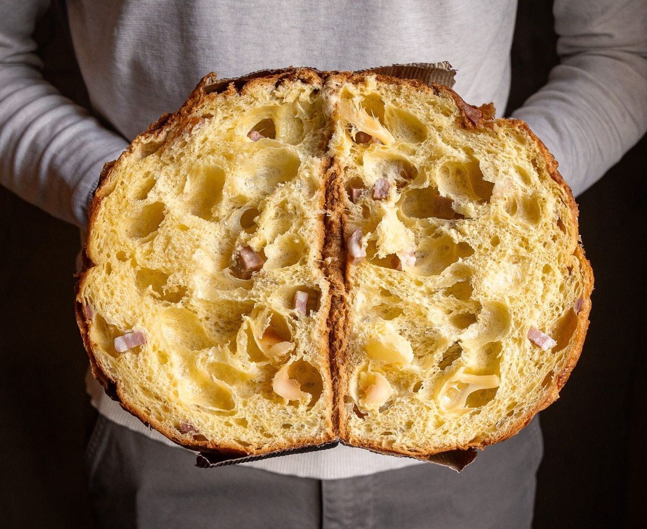 A look inside Sud Forno's mortadella and scamorza panettone