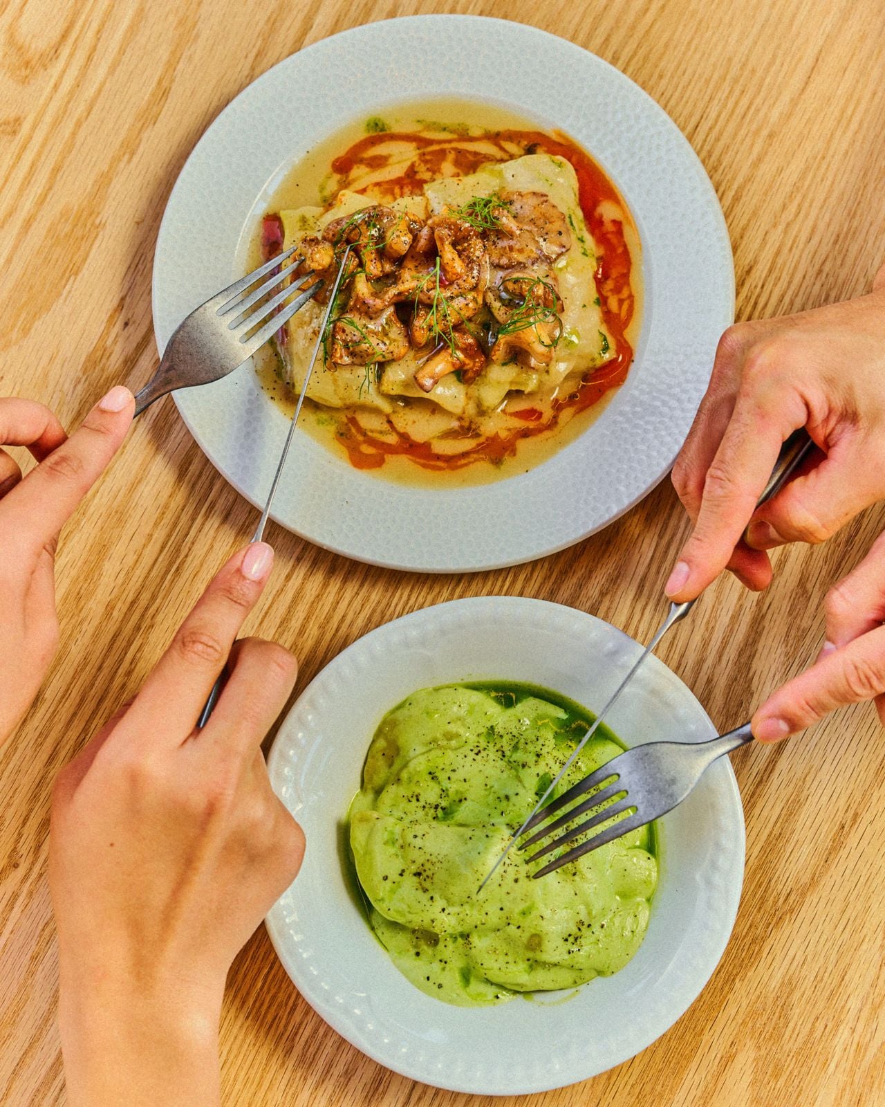 Mushroom schnitzel and pierogies