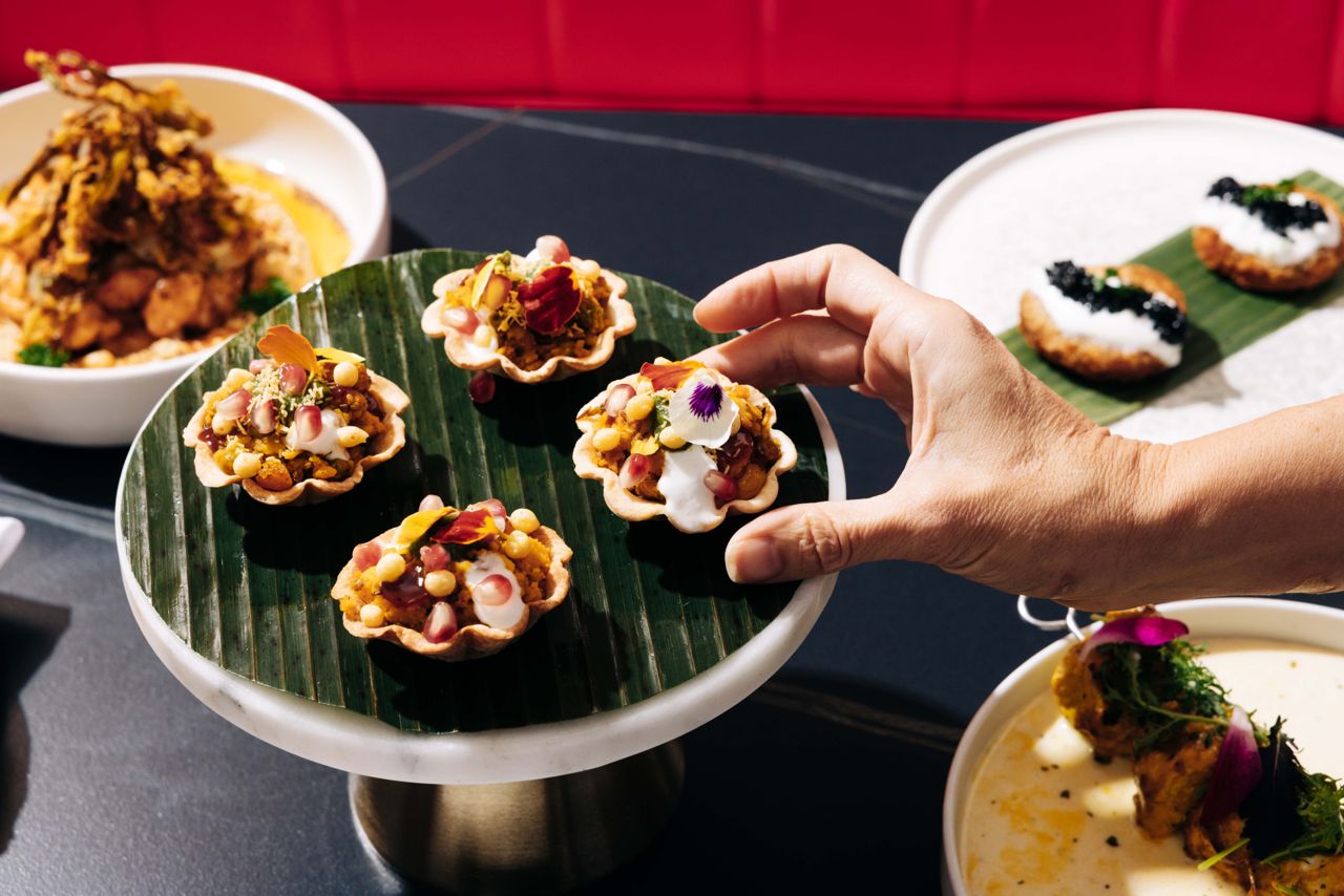A kind of deconstructed samosa, this snack tucks the spiced potato and pea filling into a delicate tart shell