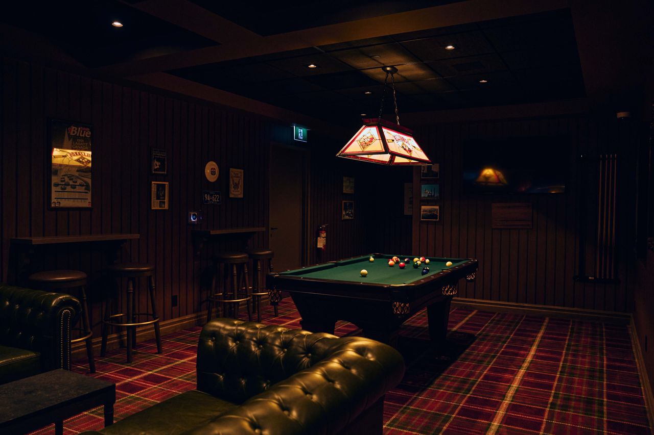 The billiards room at the Iron Cow Public House in Hamilton, Ontario