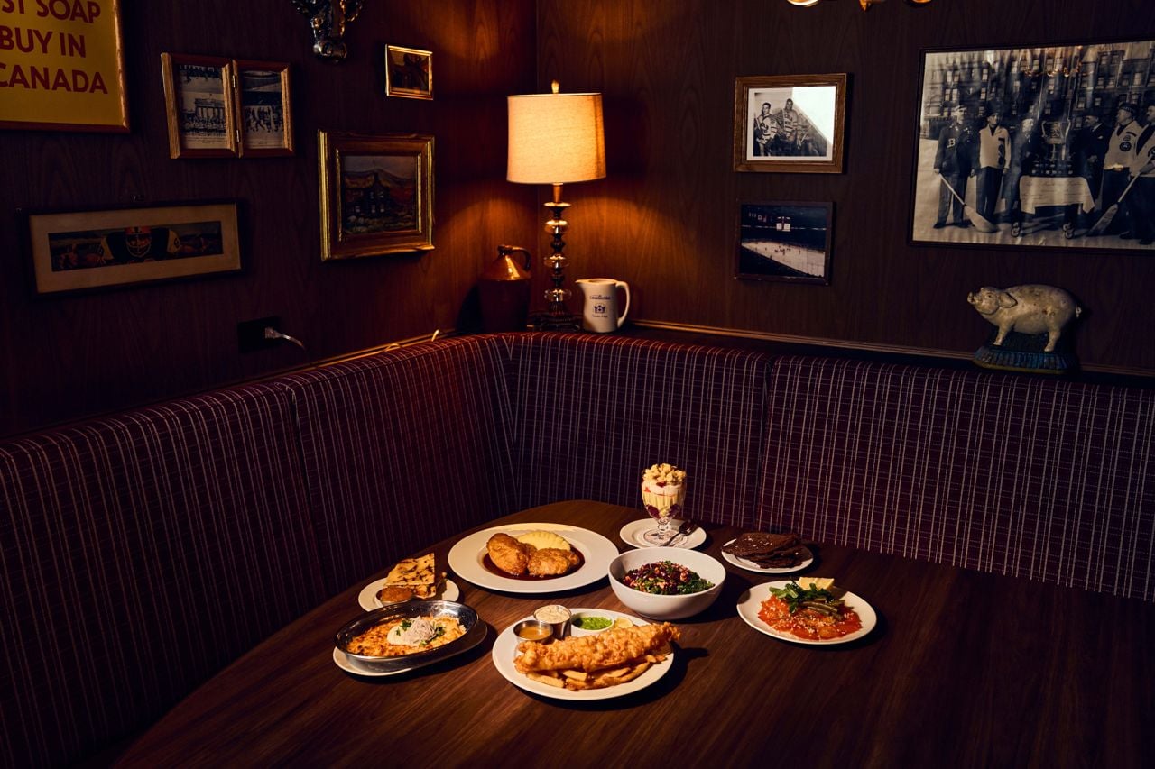 A spread of dishes and desserts at the Iron Cow Public House