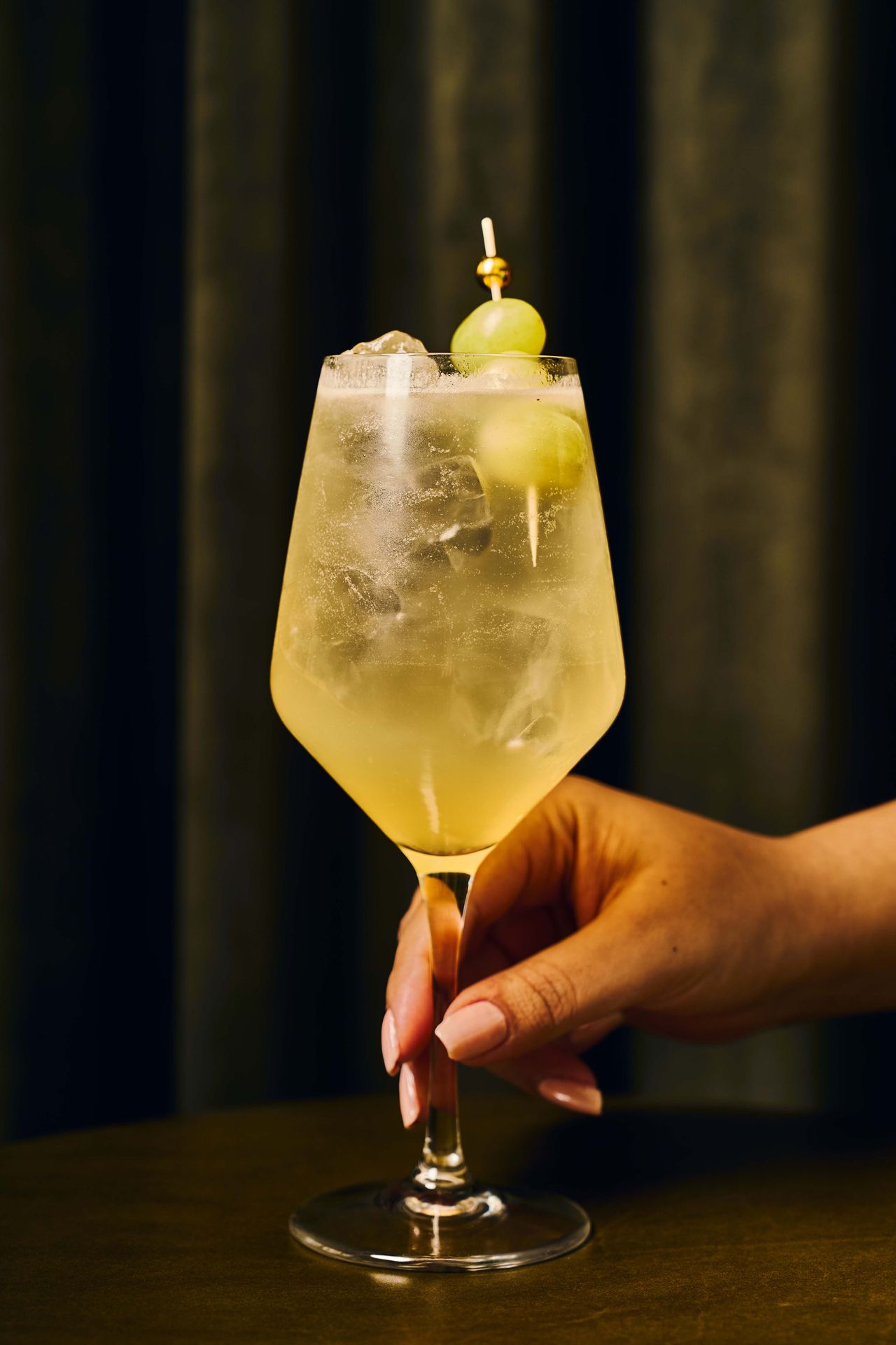 The Seahorse Spritz is a bubbly blend of grape soju and prosecco, softened by some amaro