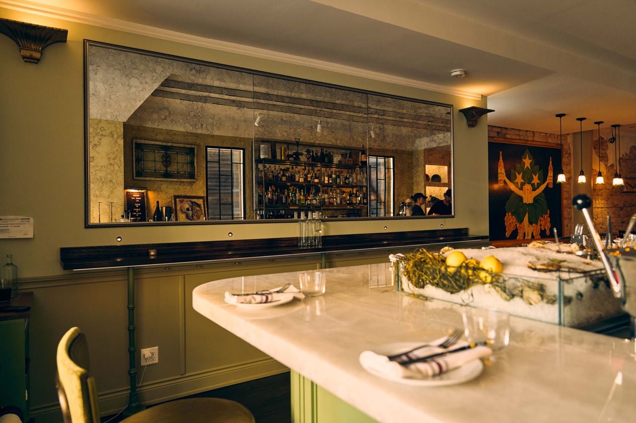 The marble-topped bar at Seahorse Restaurant