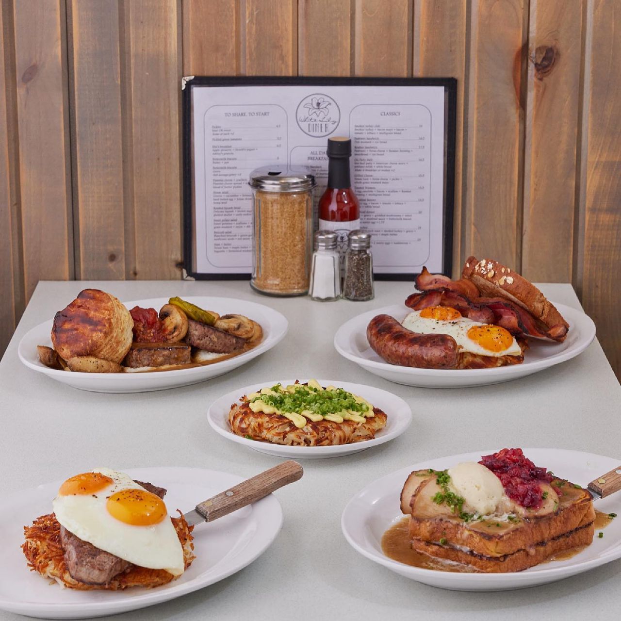 A breakfast spread at White Lily Diner