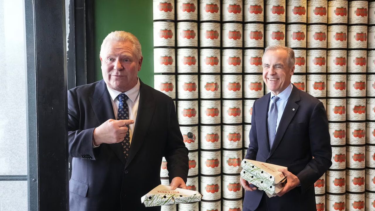 Mark Carney and Doug Ford patched things up in a Pizza Nova