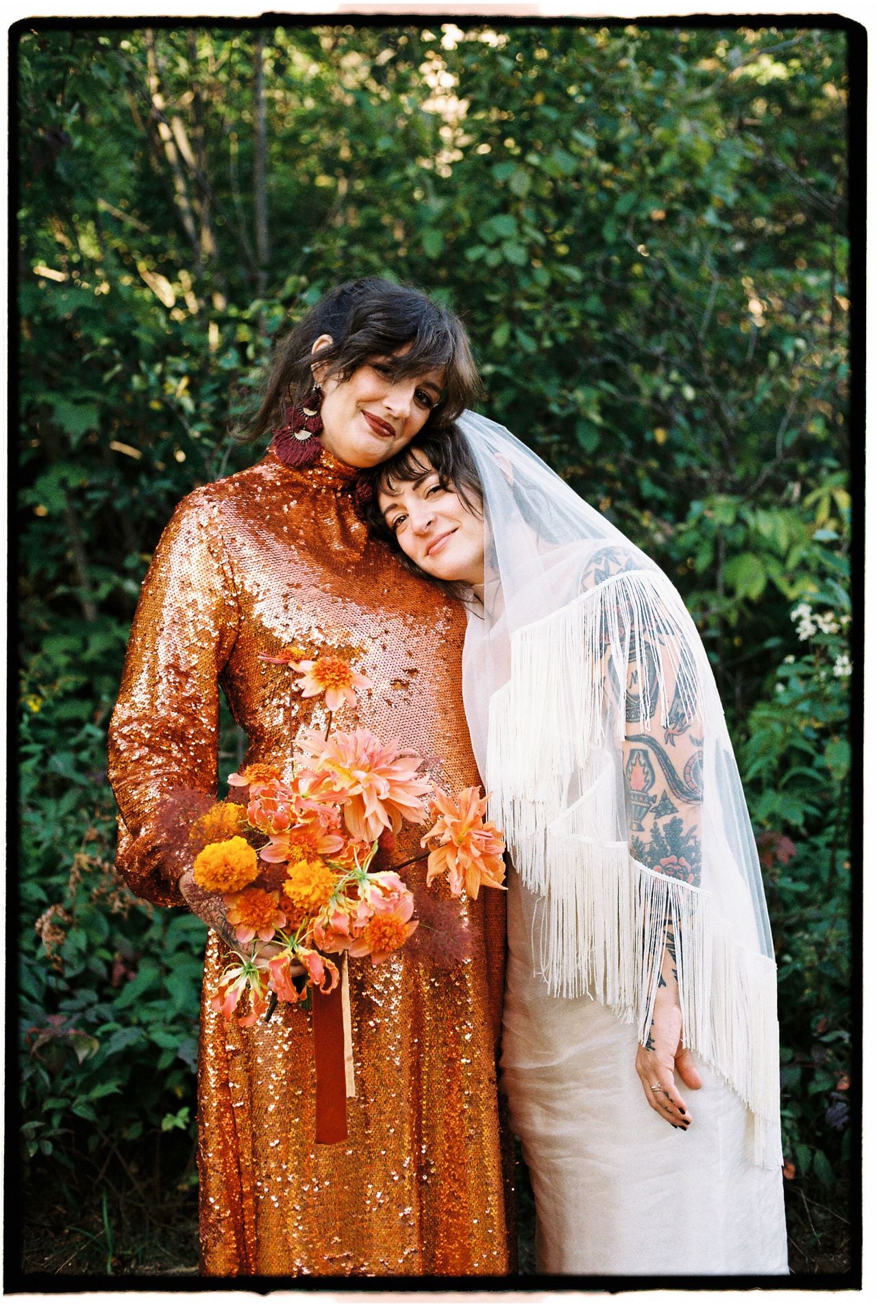 Inside a disco rodeo–themed wedding at a log cabin