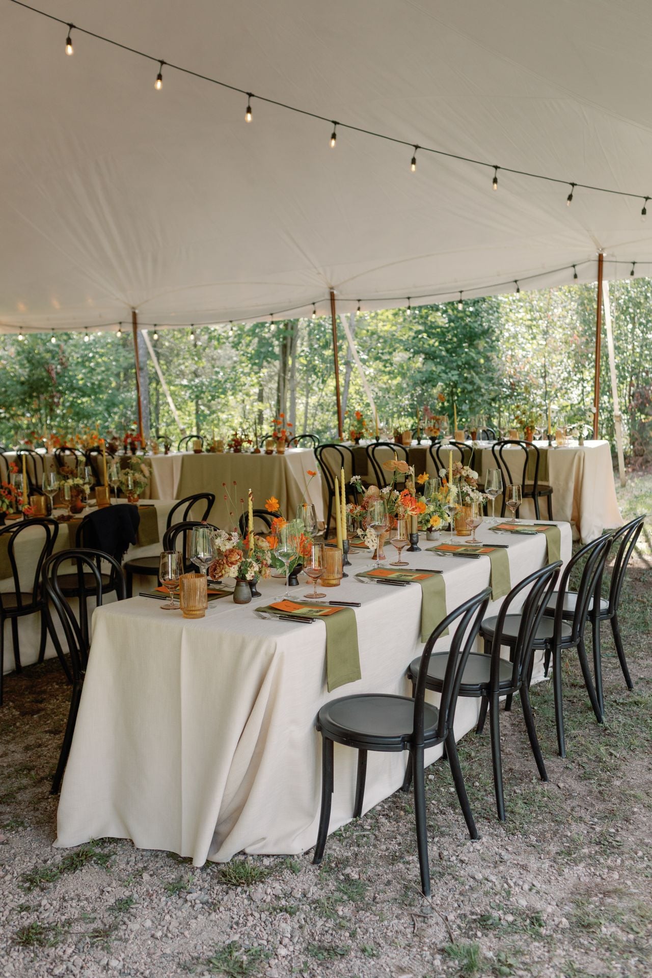 Inside a disco rodeo–themed wedding at a log cabin