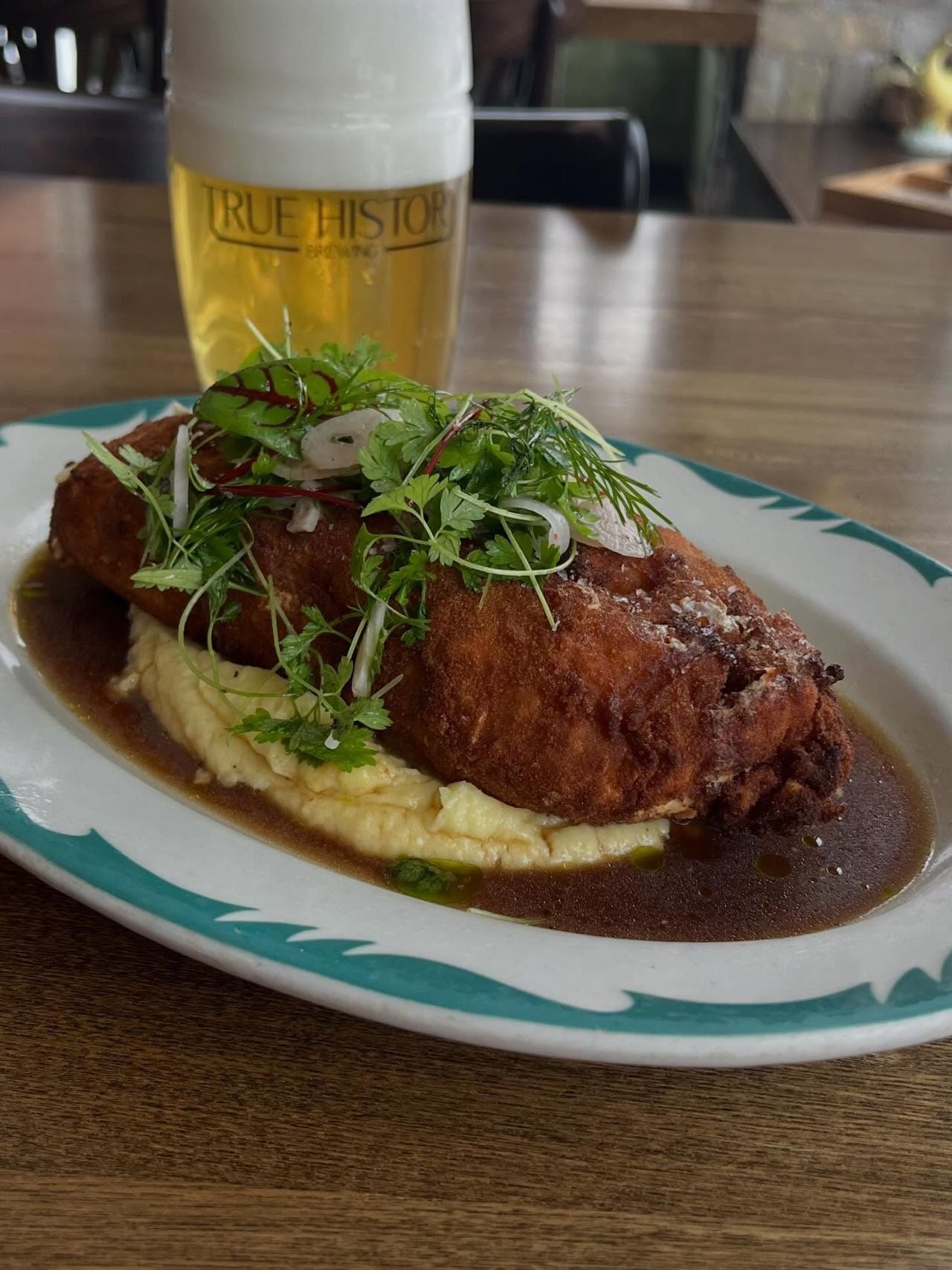 Chicken Cordon Bleu and a pint of beer at Beisl