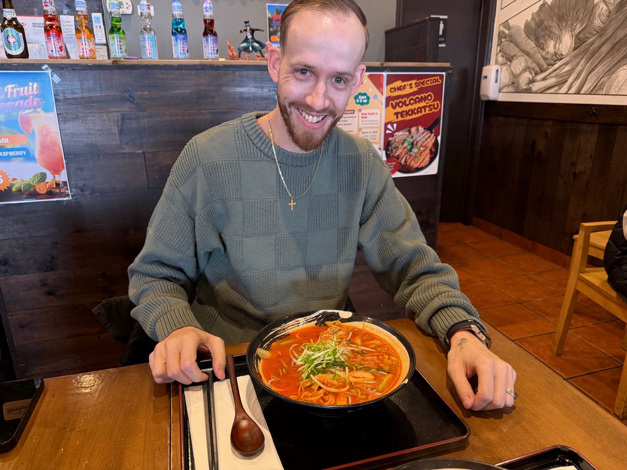 Chef Robert Balint with his shio ramen at Kamen Ramen