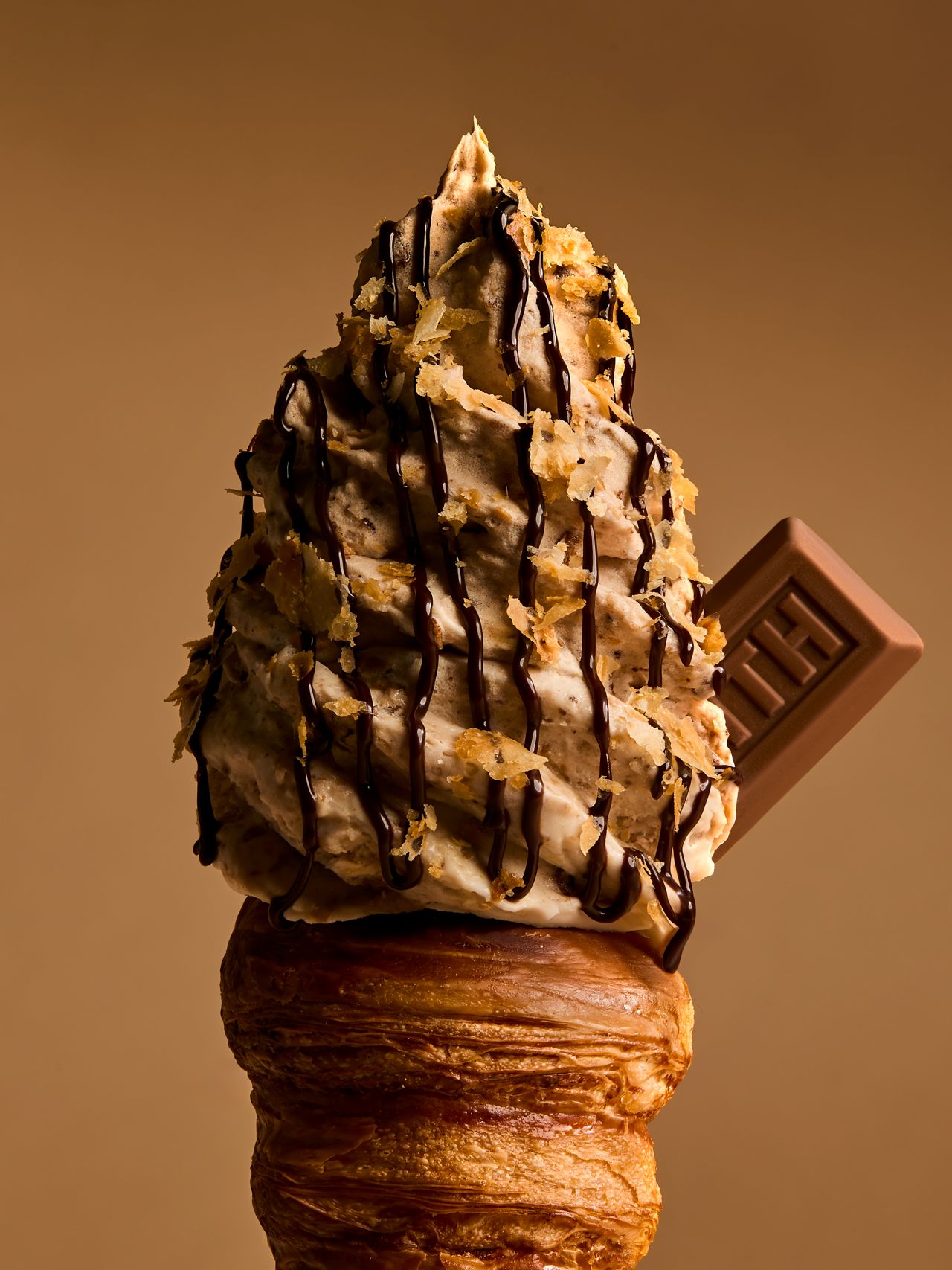 Ice cream in a croissant cone