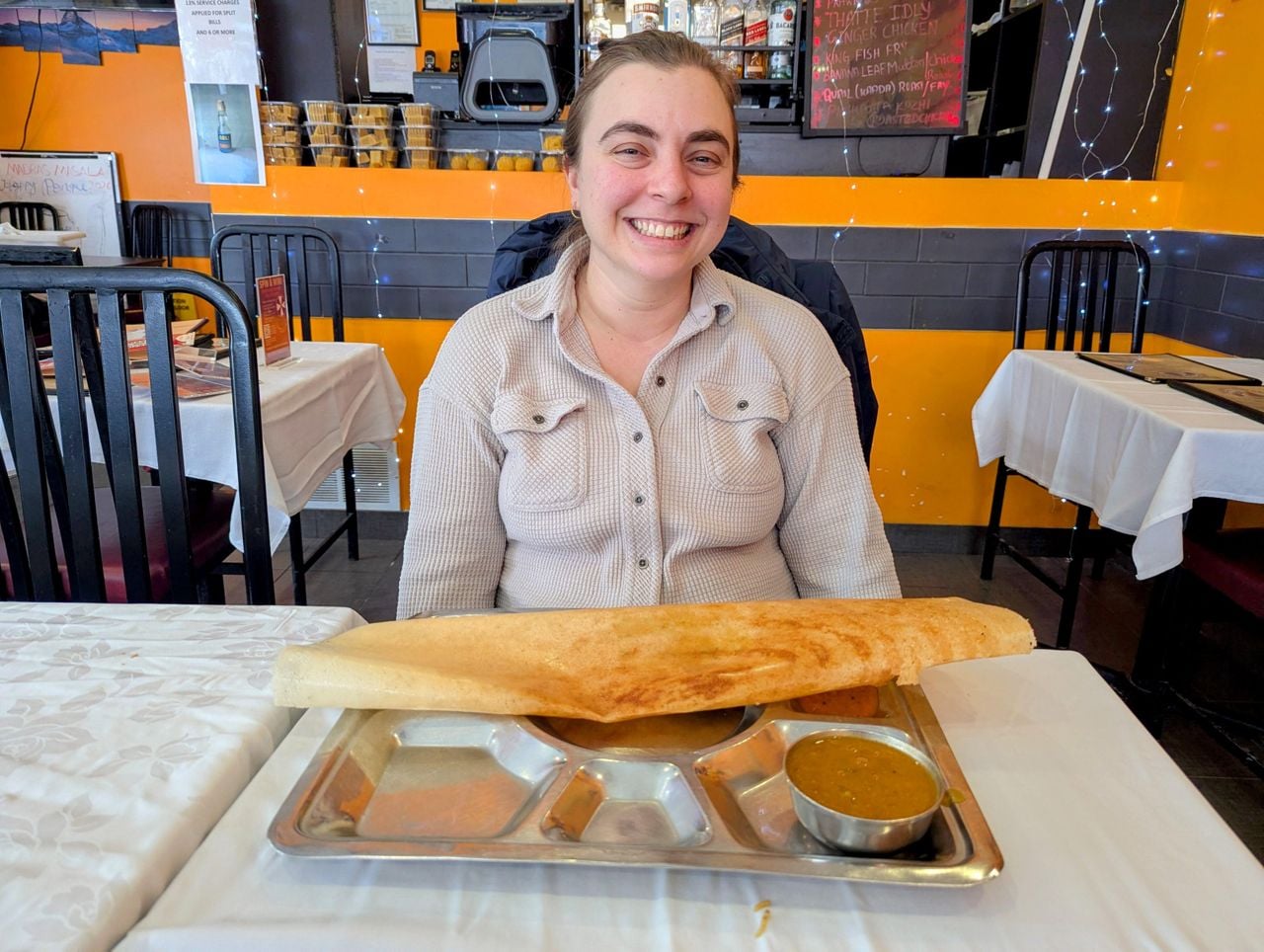 Chef Shauna Godfrey and a dosa at Madras Masala