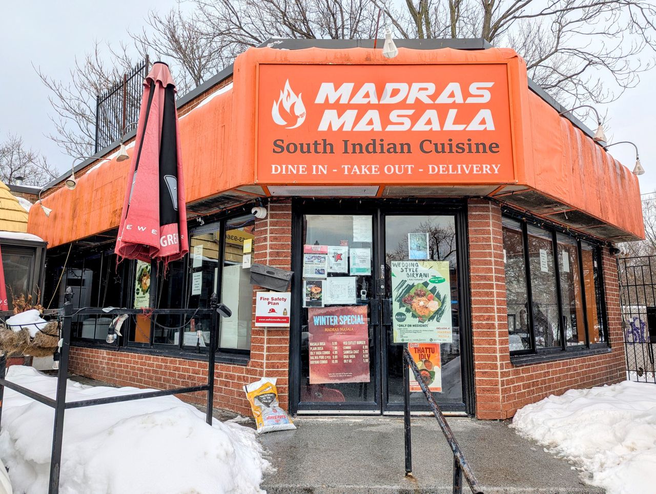 The exterior of Madras Masala, an Indian restaurant in Toronto