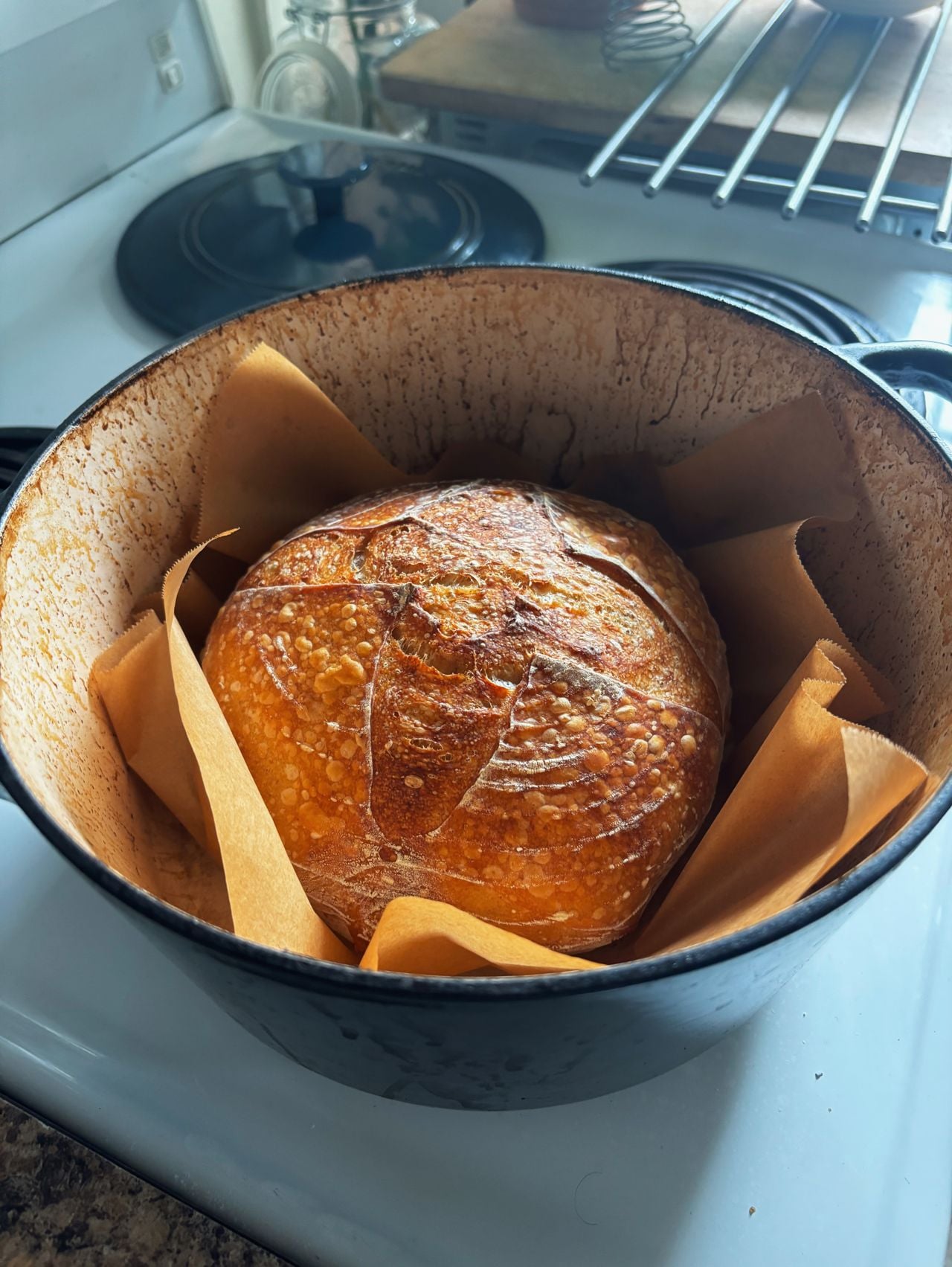 A boule of freshly baked sourdough