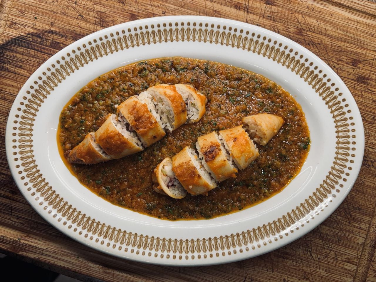 Squid stuffed with rice