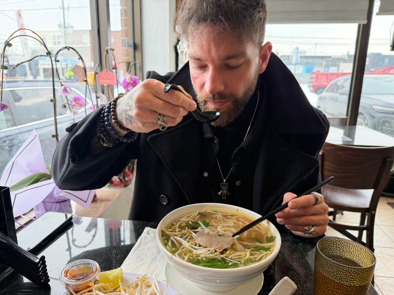 Chef Romain Avil eats pho