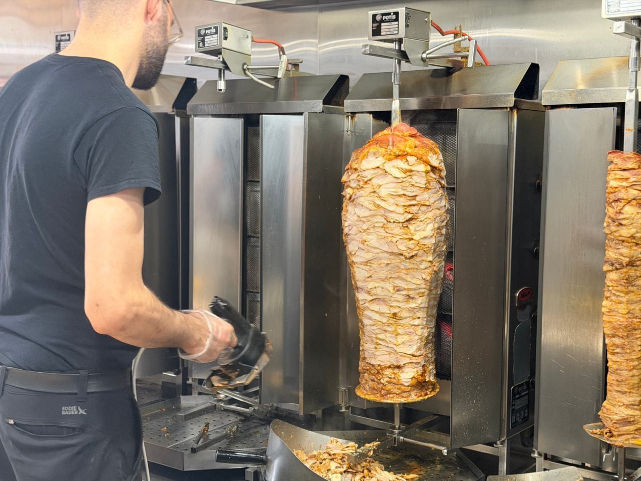 Meat on a spit at a shawarma restaurant
