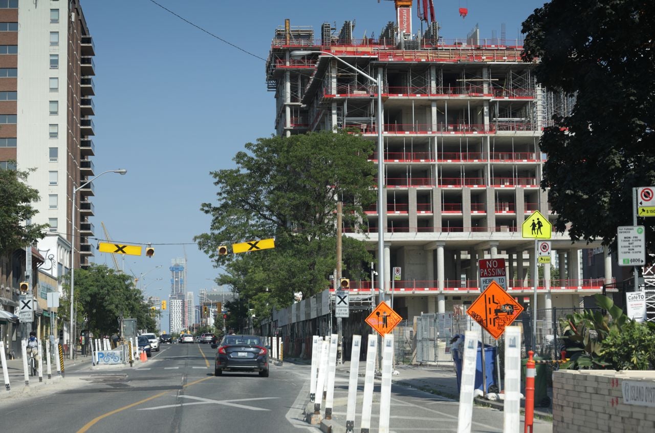 Looking east to new construction on the 1100-block of Bloor Street West near Dufferin Street