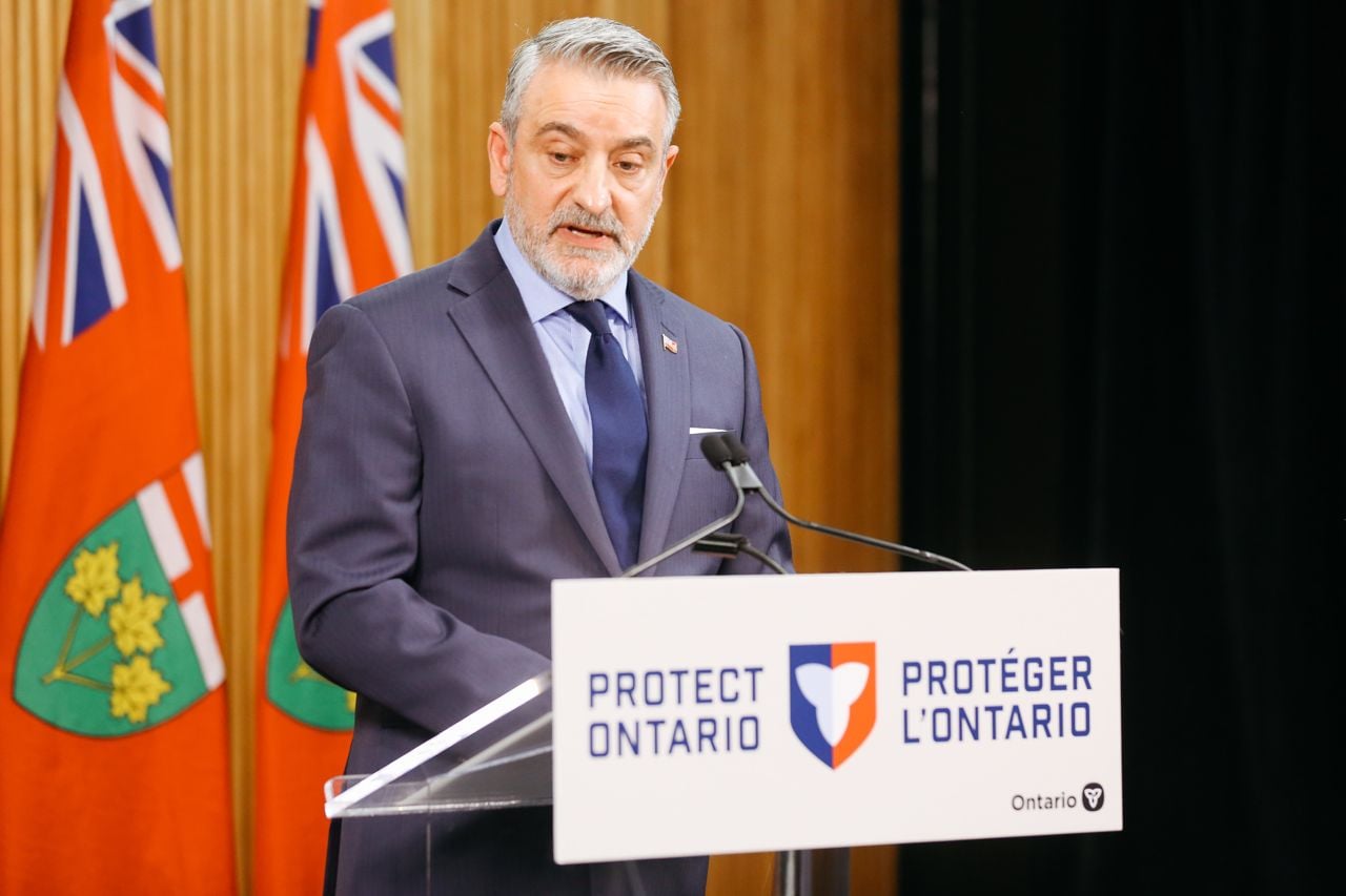 Education Minister Paul Calandra is pictured giving a press conference at Queen's Park on Friday morning on Ontario taking control of four school boards, including TDSB.