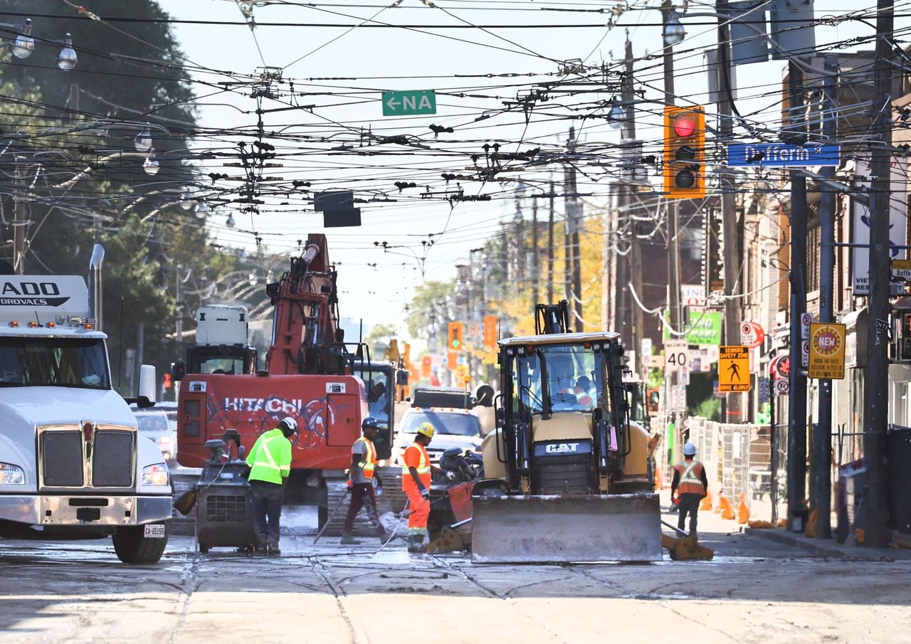 The intersection of King and Dufferin along with some side streets is closed for track work and road construction.