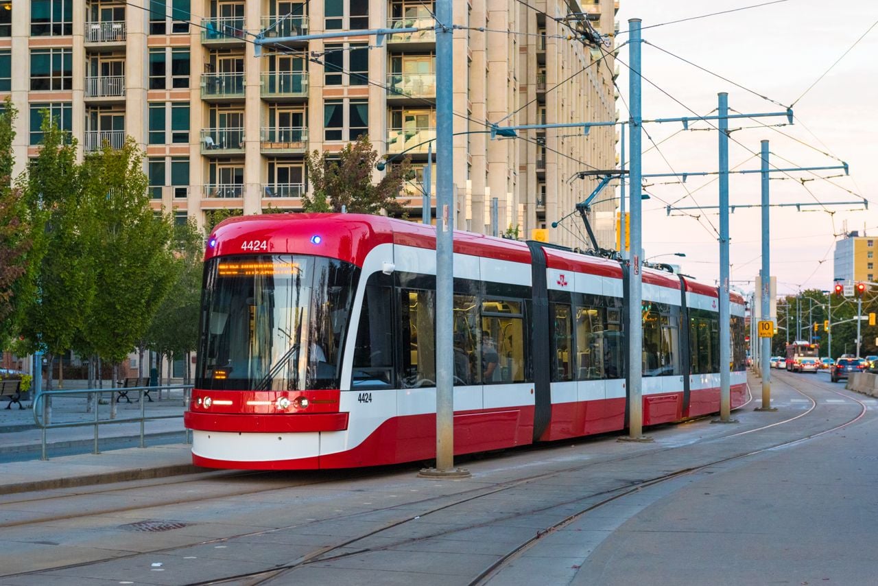 A Bombardier Flexity Outlook streetcar in Queens Quay West.