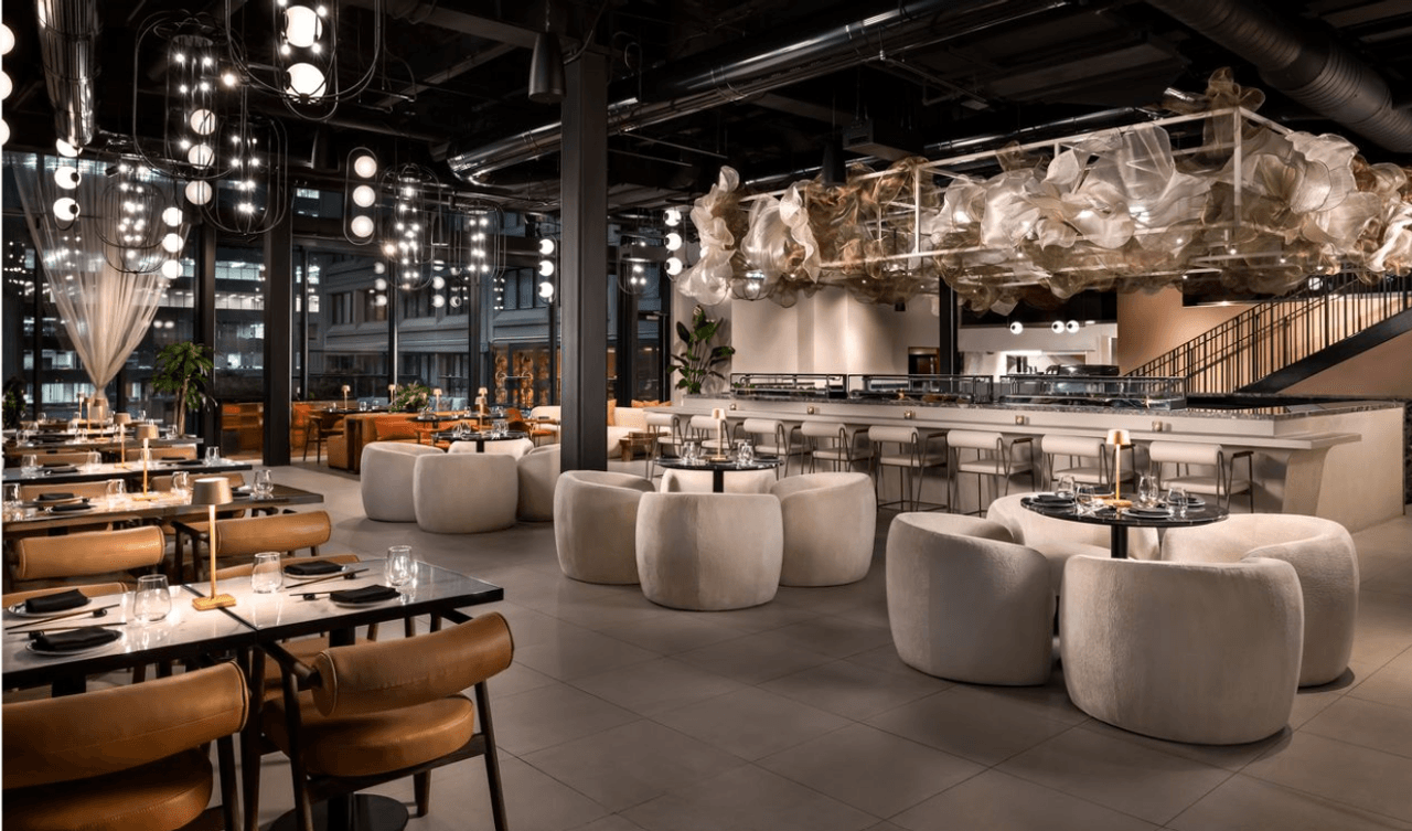 Restaurant with grey decorations