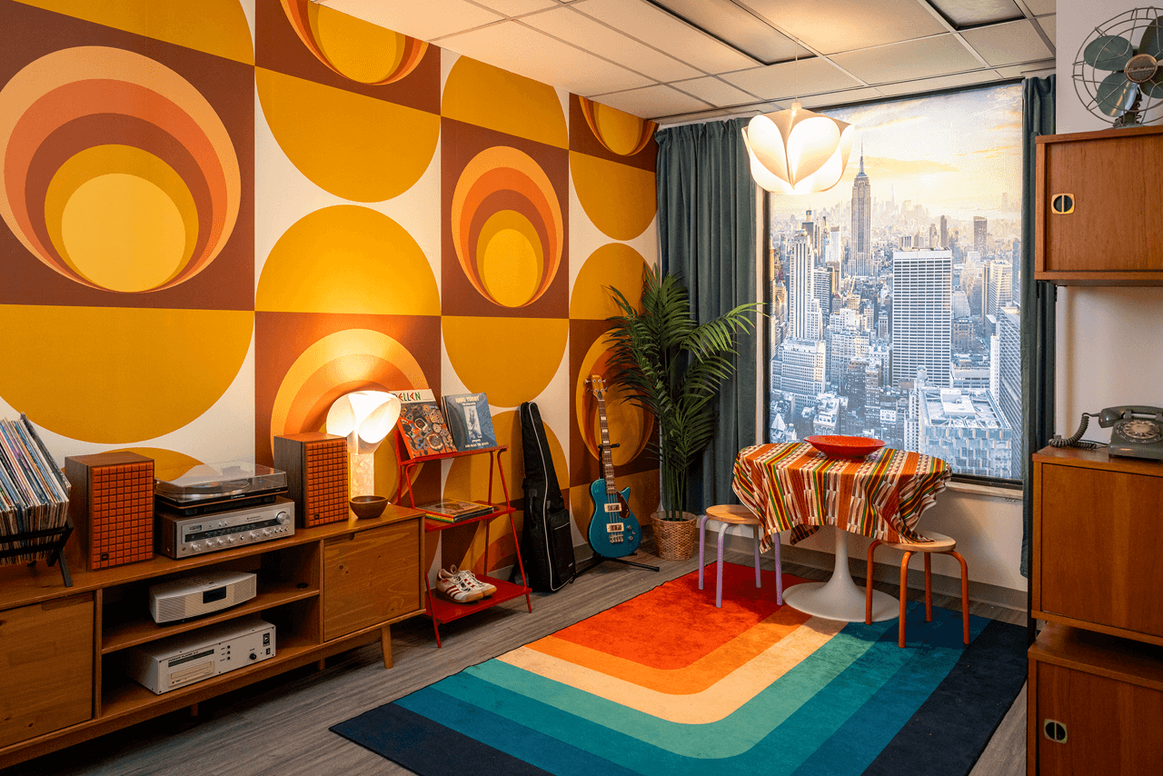 This marketing strategist transformed a bleak office into a 1970s time capsule