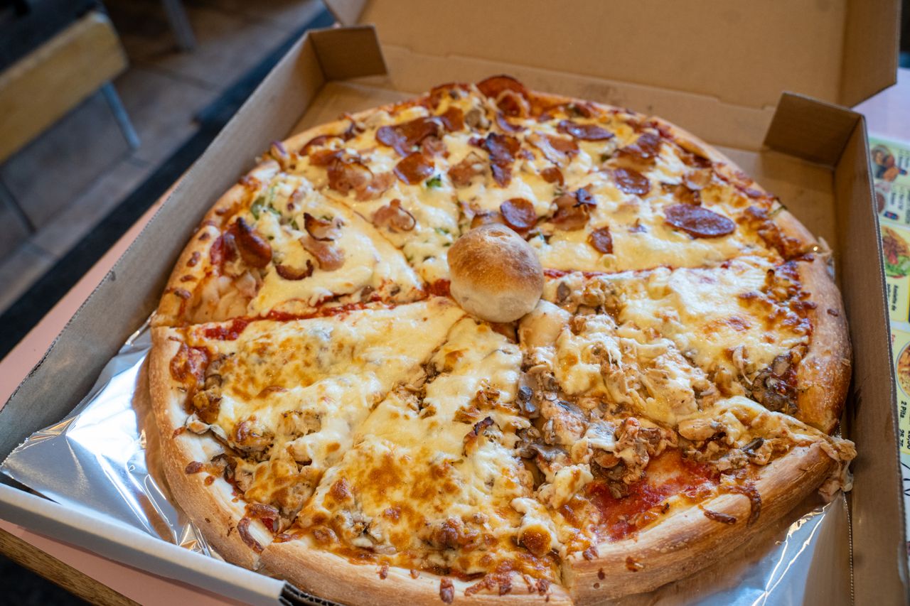 A pizza in a box