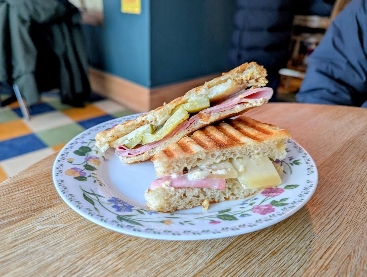 A closeup of a Cubano sandwich