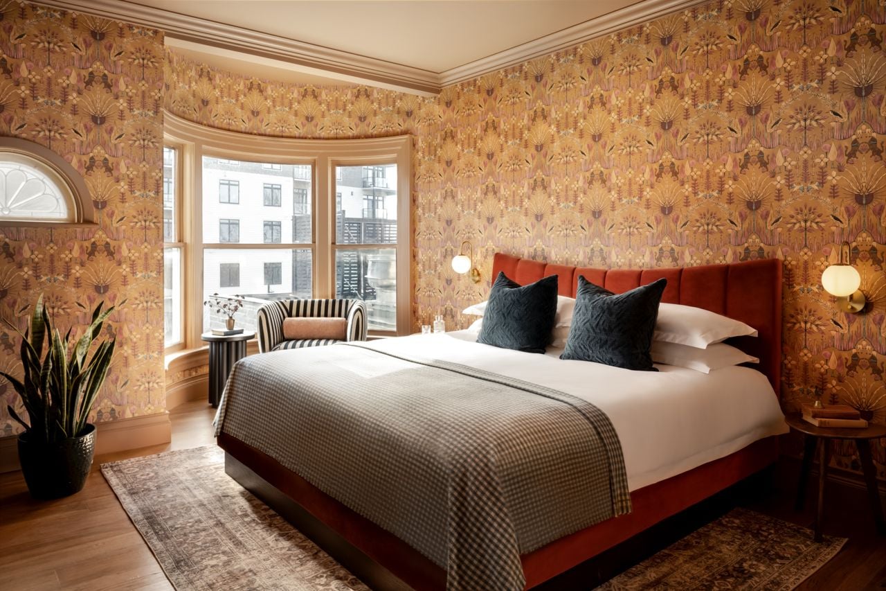 Room with floral wallpaper