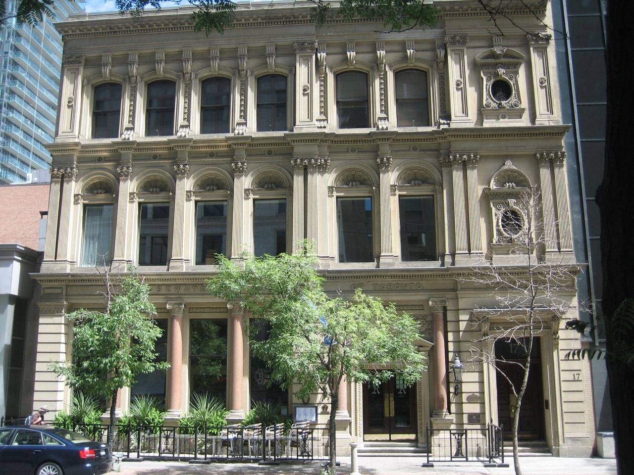 Heritage building with ornate grey stone facade
