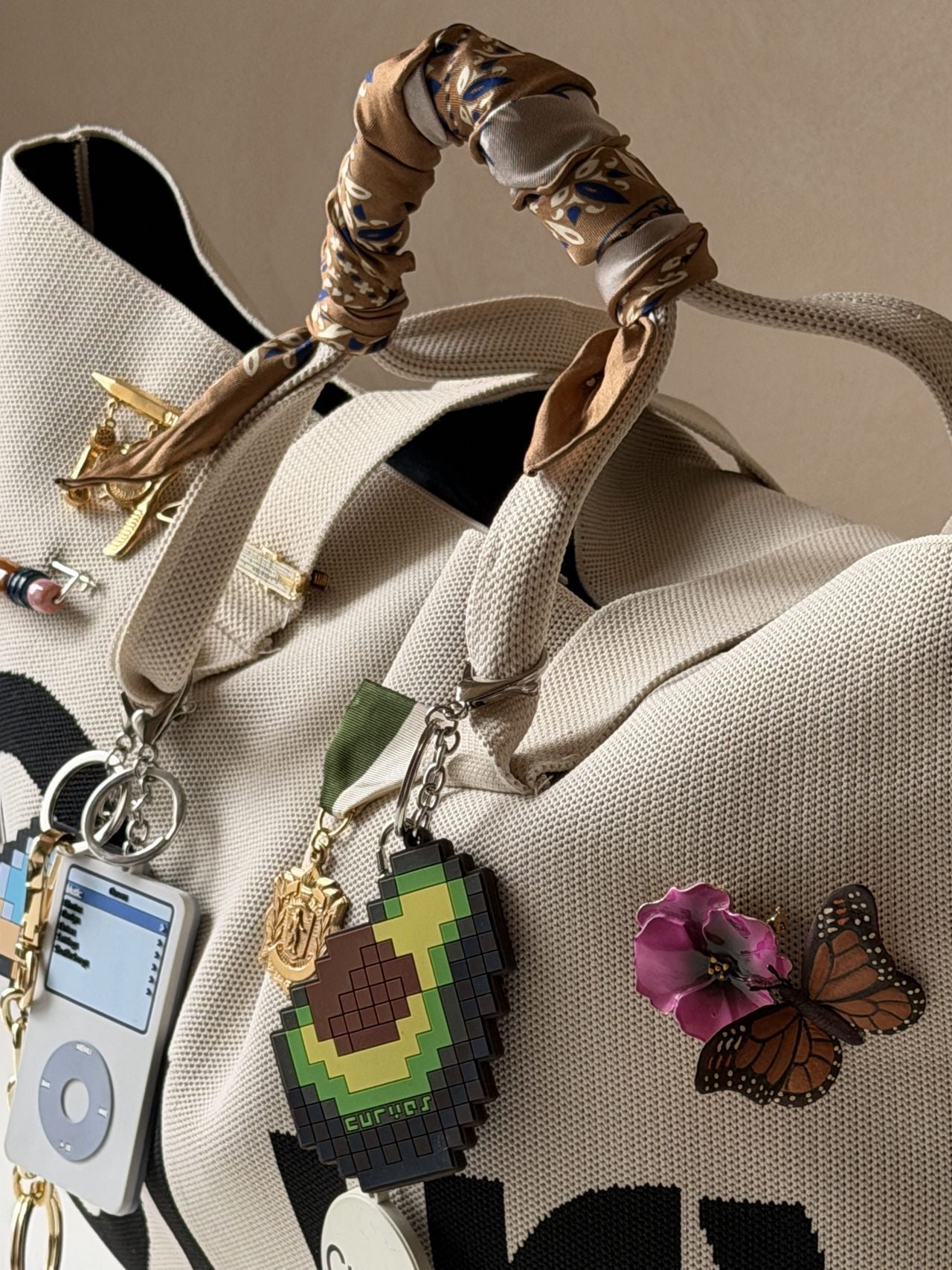 Bag charms on tote
