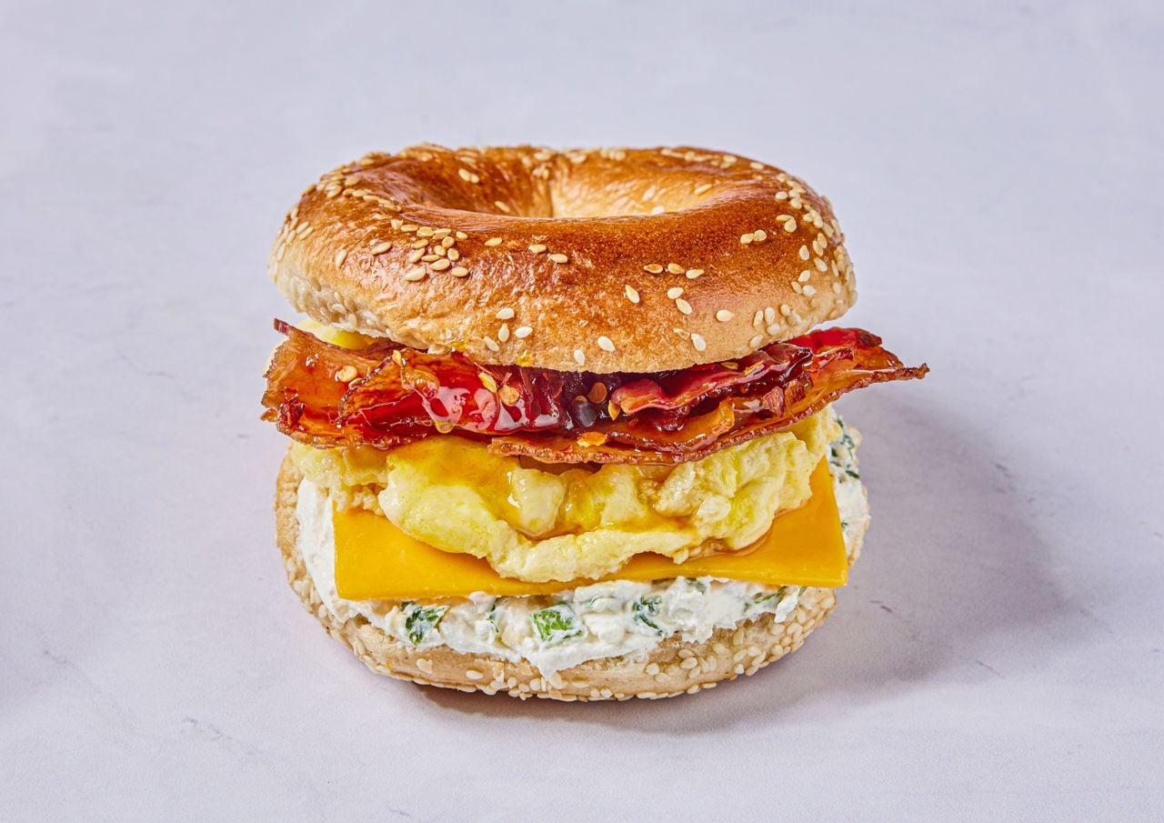 A breakfast bagel sandwich from Bagels on Fire