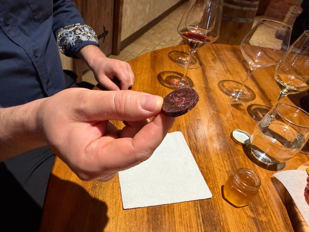 A piece of cured sausage